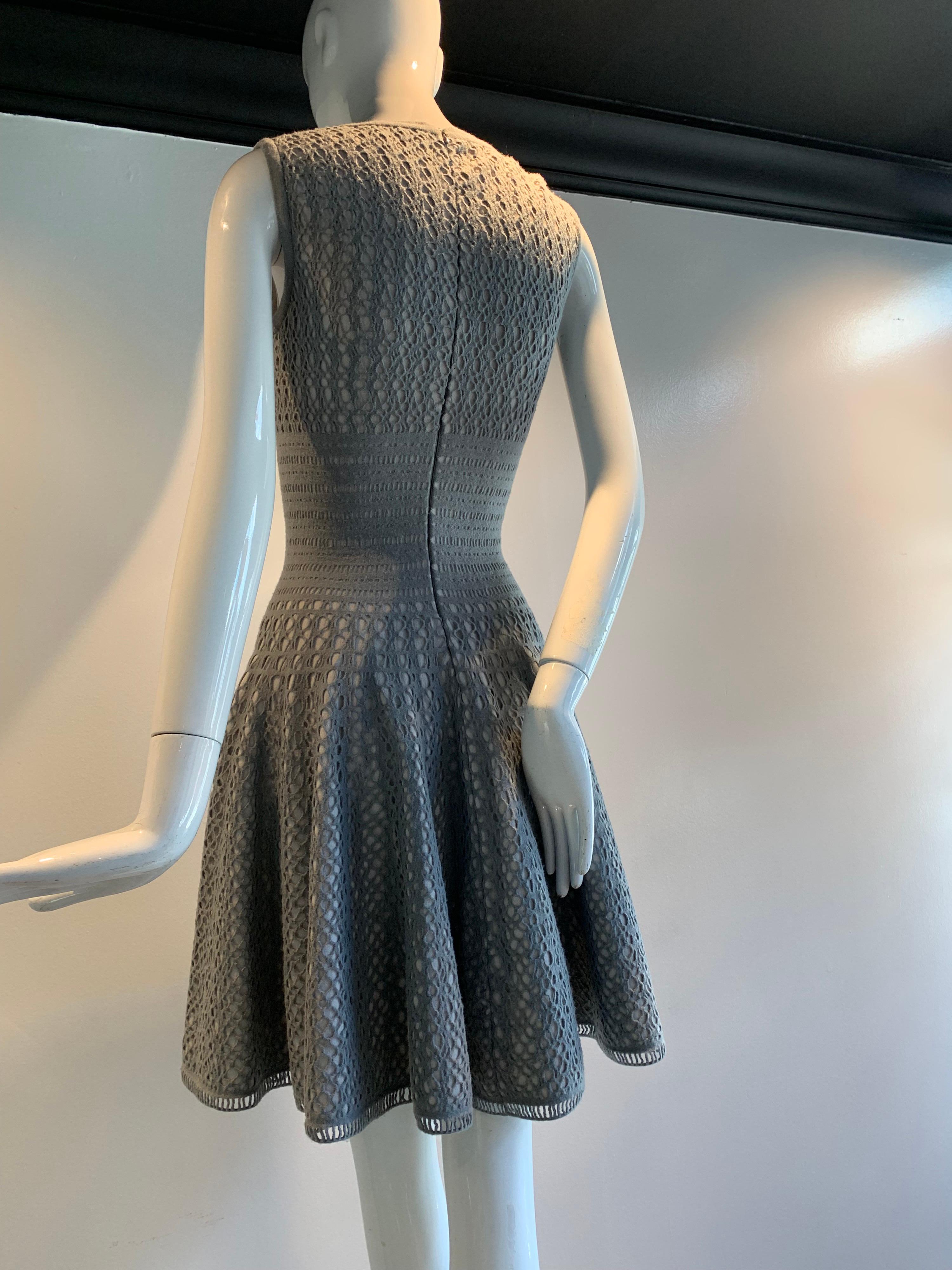 Black Vintage Azzedine Alaia Dove Grey Signature Elastic Open-Knit Day Dress