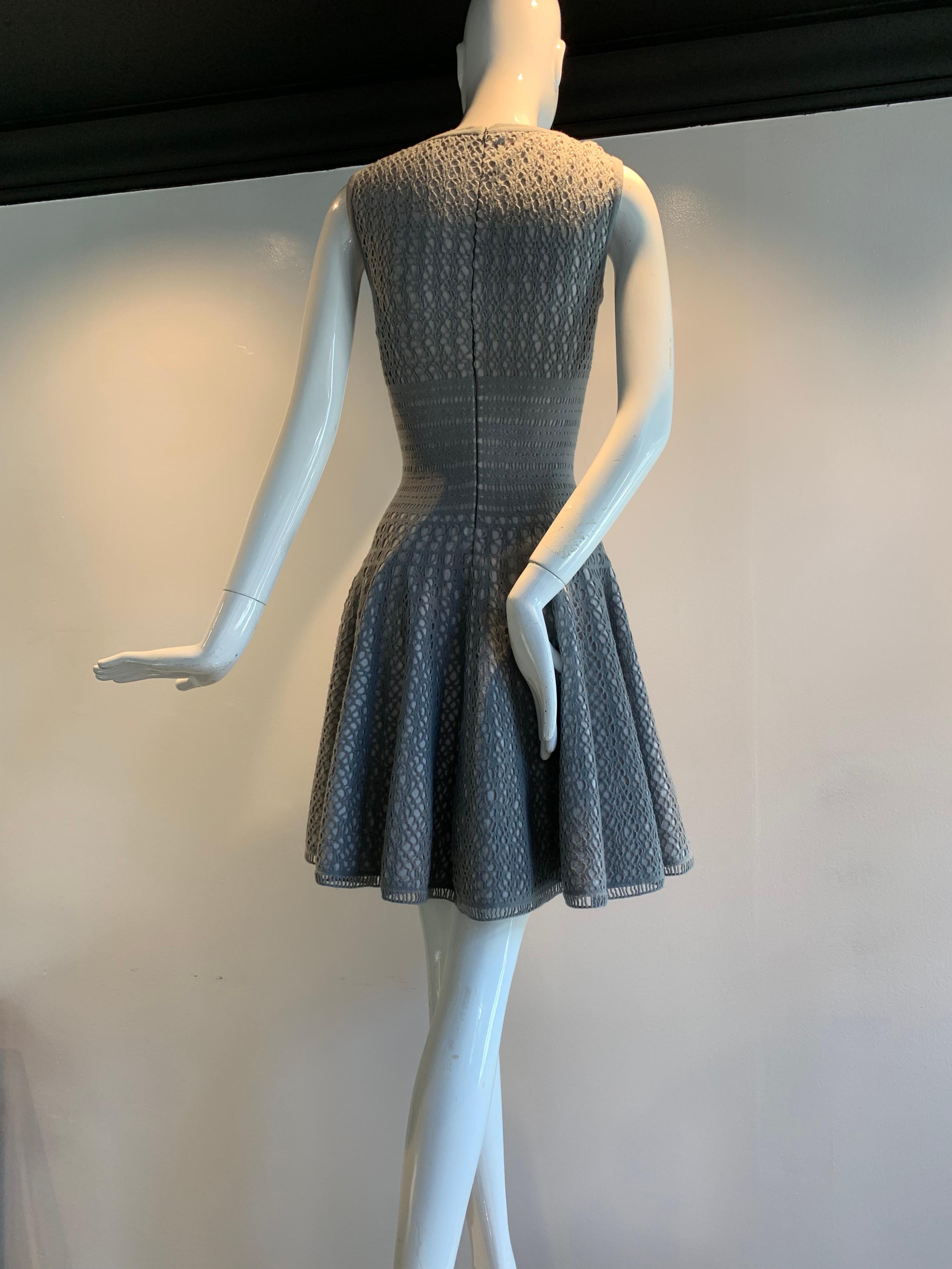 Vintage Azzedine Alaia Dove Grey Signature Elastic Open-Knit Day Dress In Excellent Condition In Gresham, OR