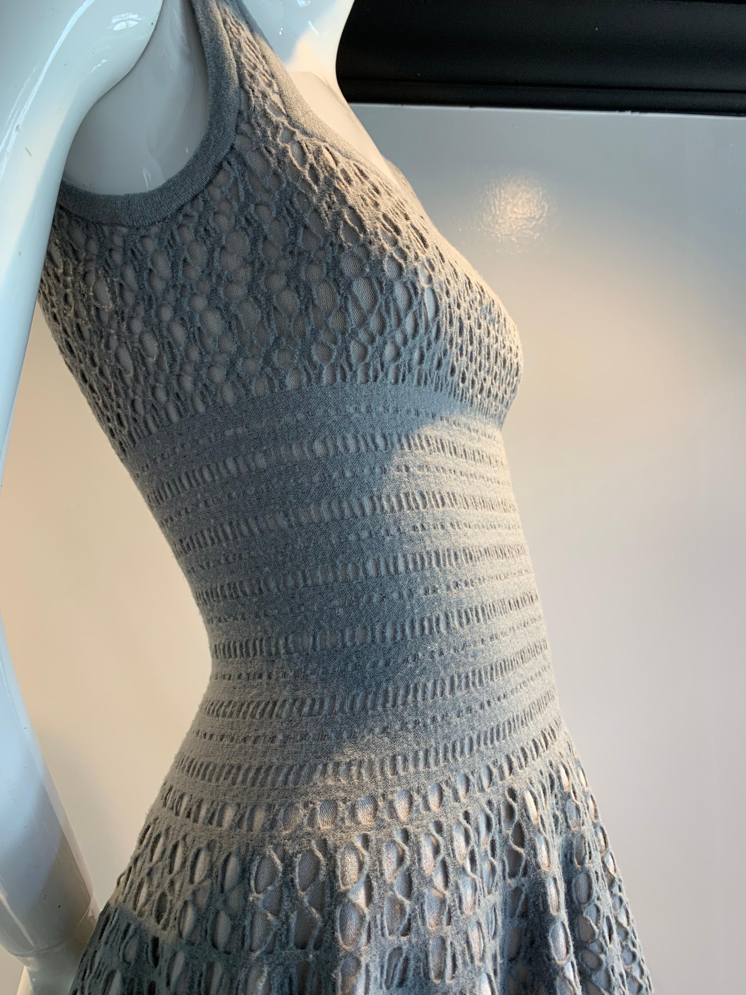 Vintage Azzedine Alaia Dove Grey Signature Elastic Open-Knit Day Dress 1