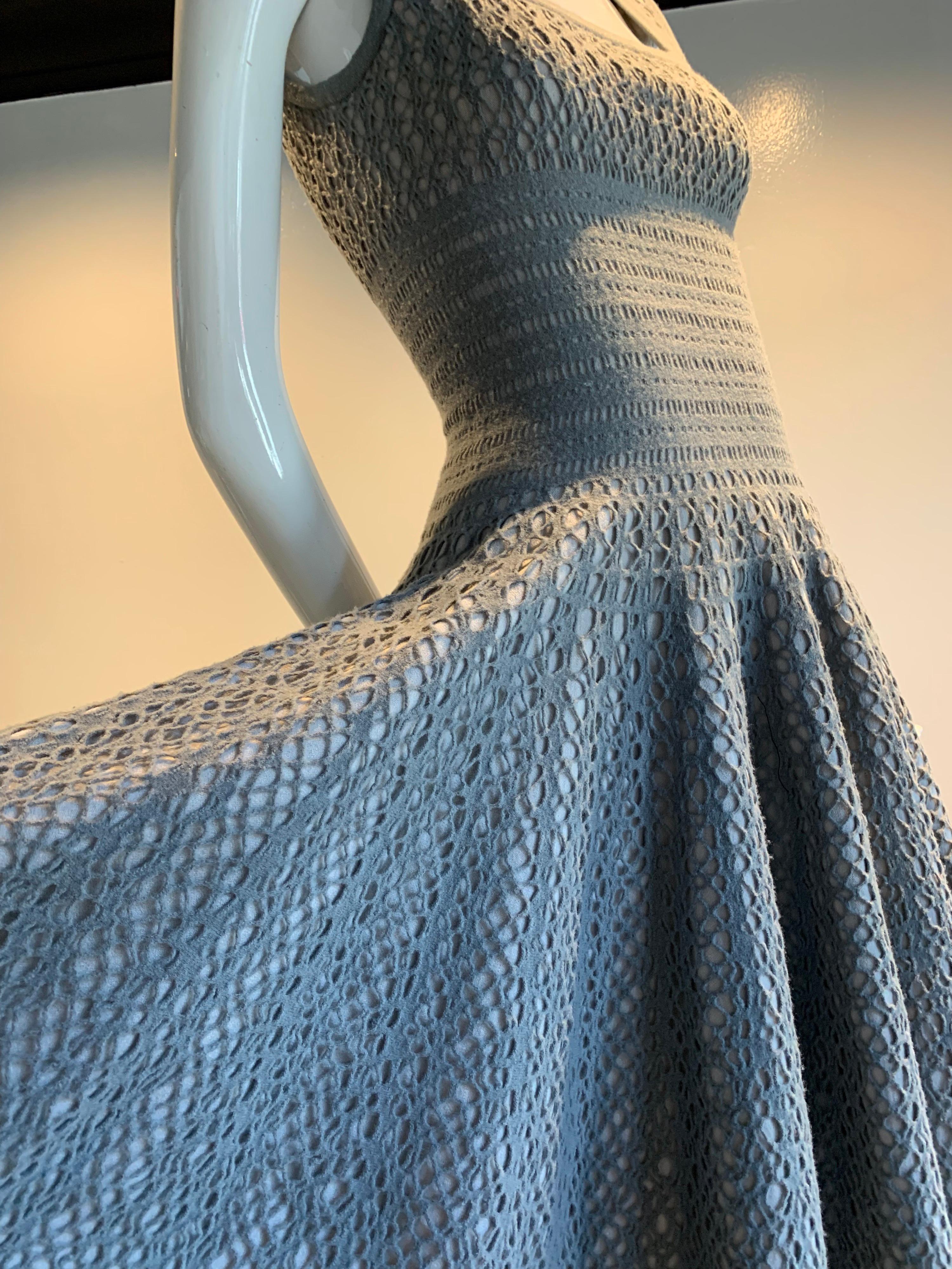 Vintage Azzedine Alaia Dove Grey Signature Elastic Open-Knit Day Dress 2