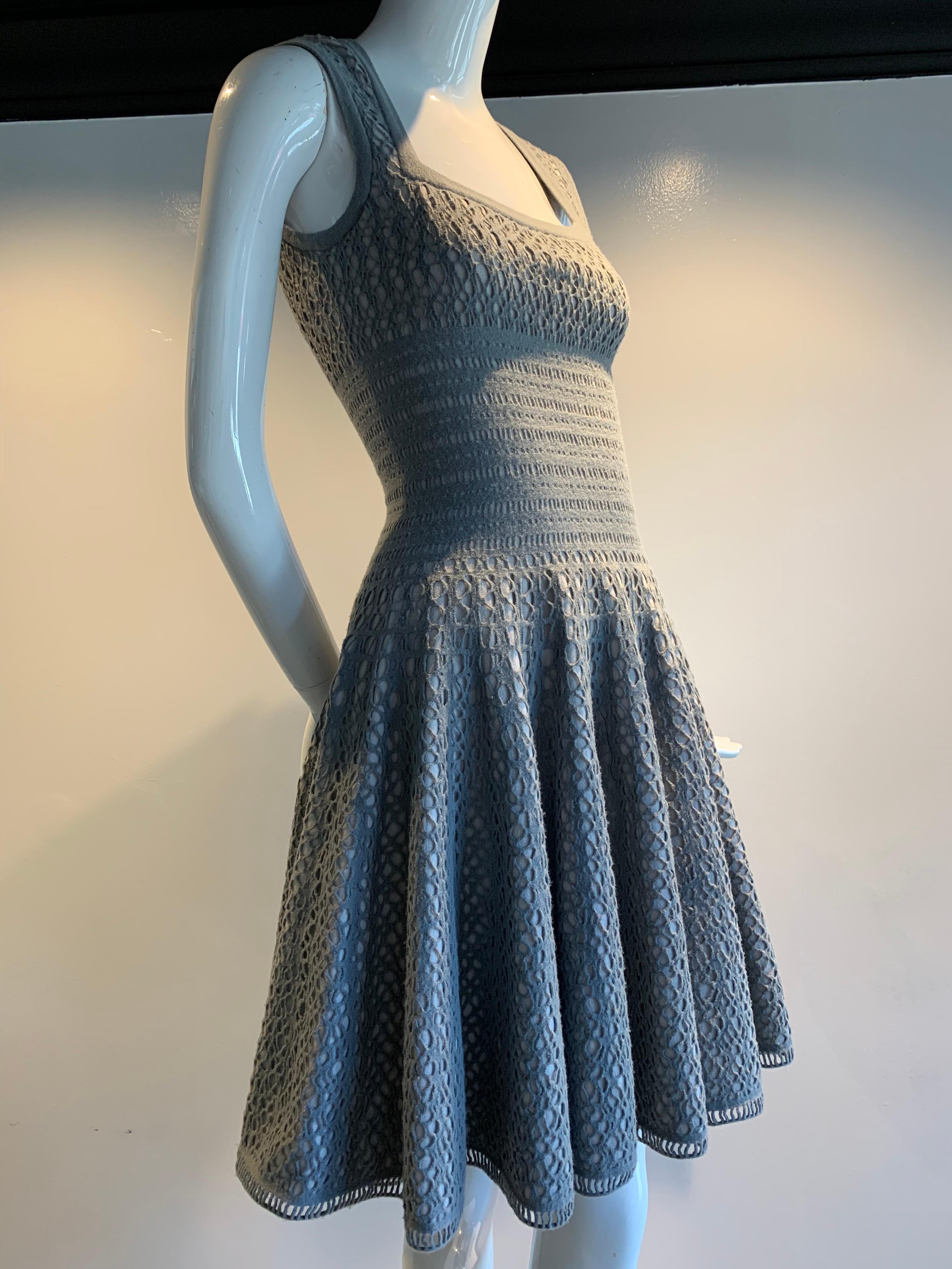 Vintage Azzedine Alaia Dove Grey Signature Elastic Open-Knit Day Dress 3