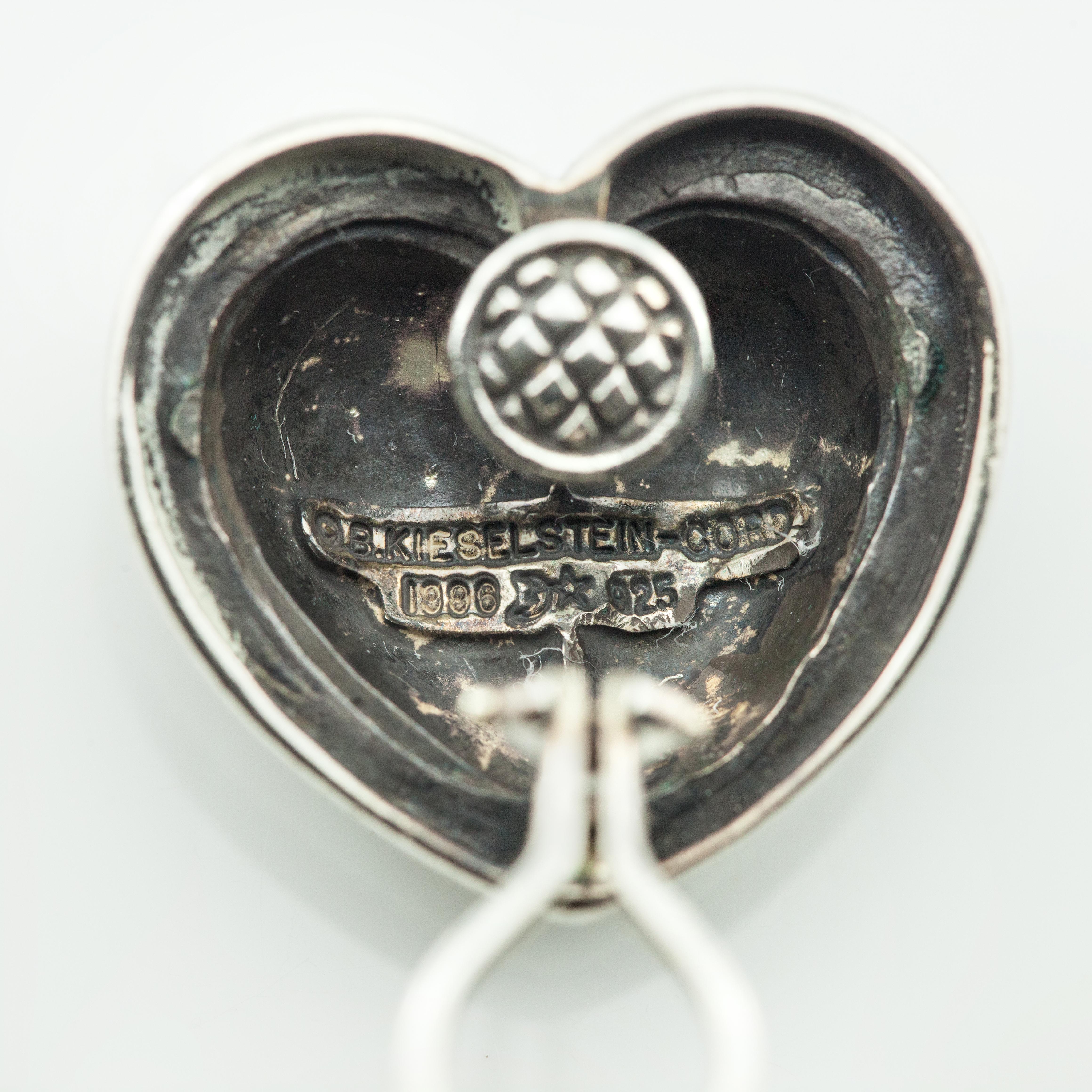Vintage B. Keiselstein-Cord Große Herz-Clip-Ohrringe aus Sterlingsilber mit Geflecht aus Sterlingsilber im Zustand „Hervorragend“ in New York, NY