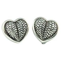 Vintage B. Keiselstein-Cord Large Sterling Silver Weave Heart Clip on Earrings