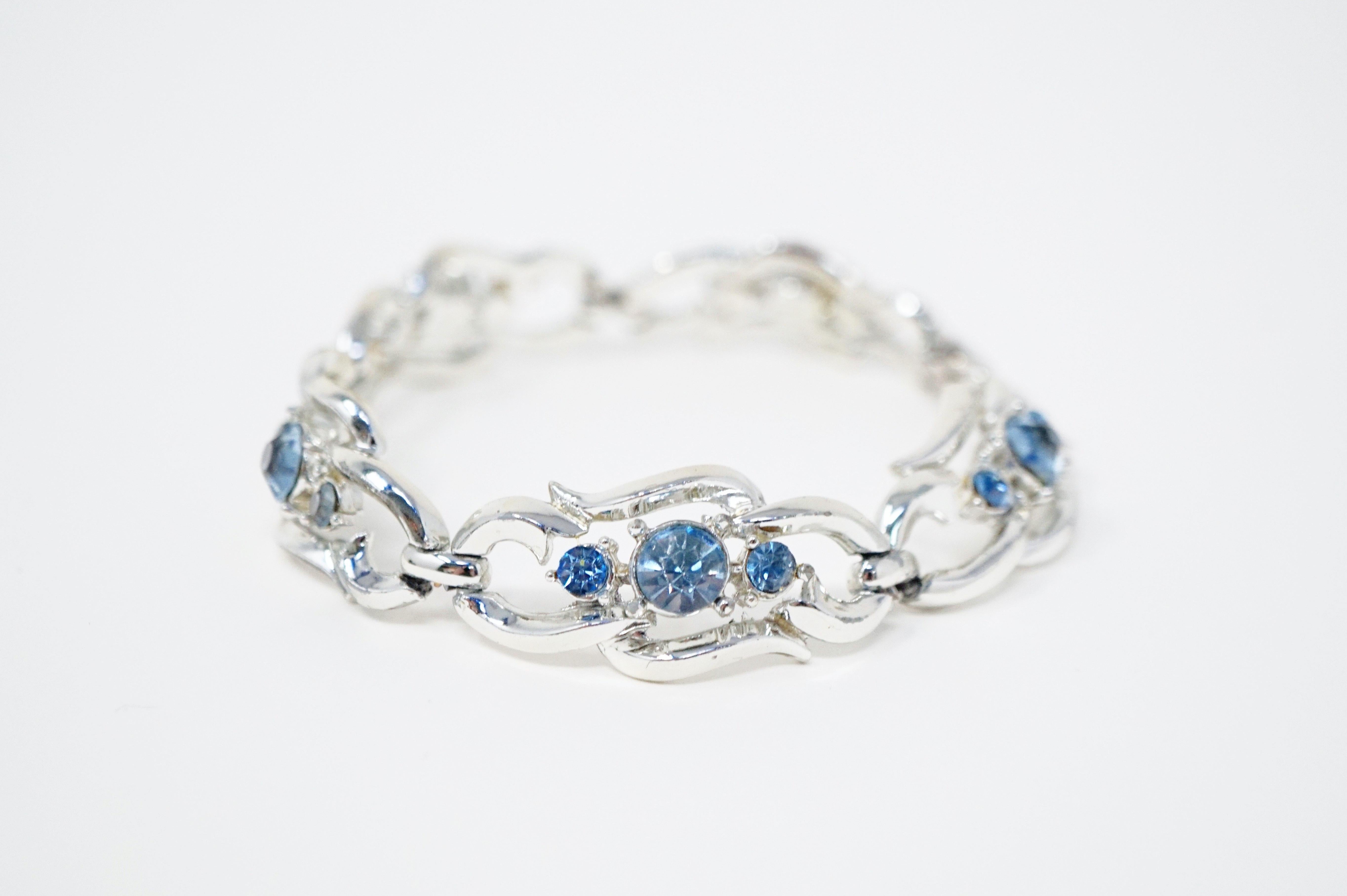 Vintage Baby Blue Crystal Rhinestone Bracelet by Coro, Signed, circa 1950s 4
