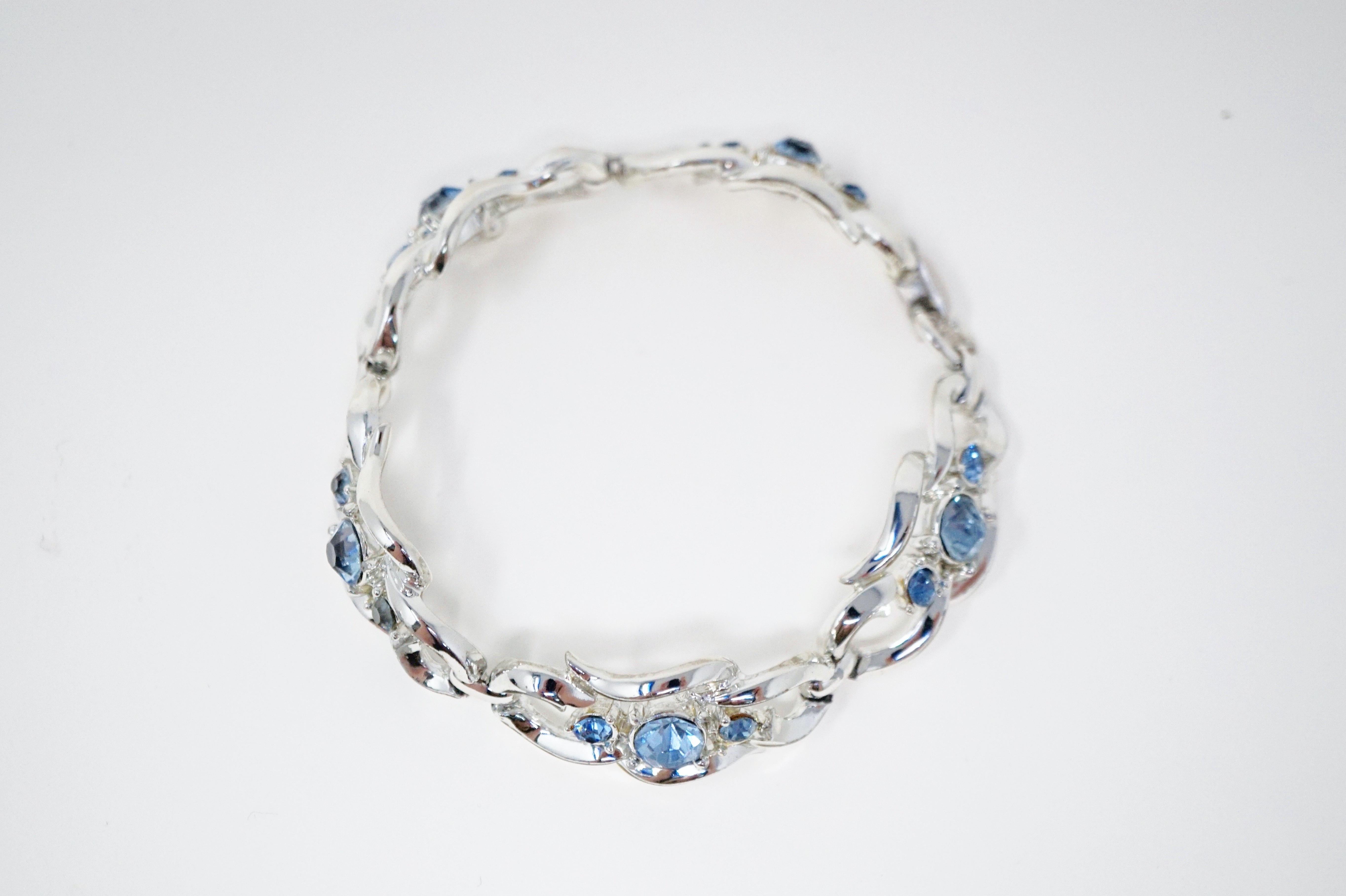 Vintage Baby Blue Crystal Rhinestone Bracelet by Coro, Signed, circa 1950s 5