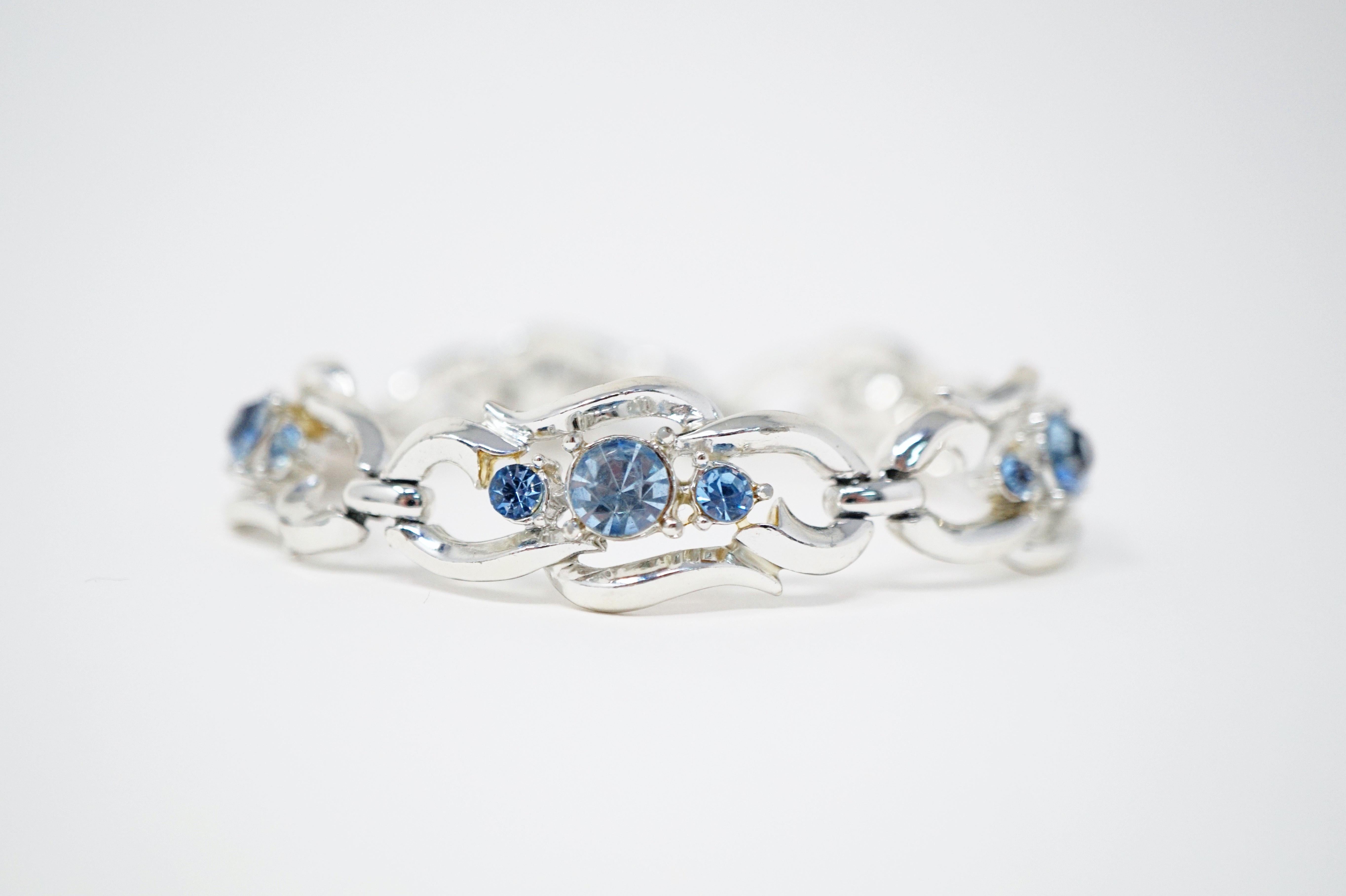 Vintage Baby Blue Crystal Rhinestone Bracelet by Coro, Signed, circa 1950s 6