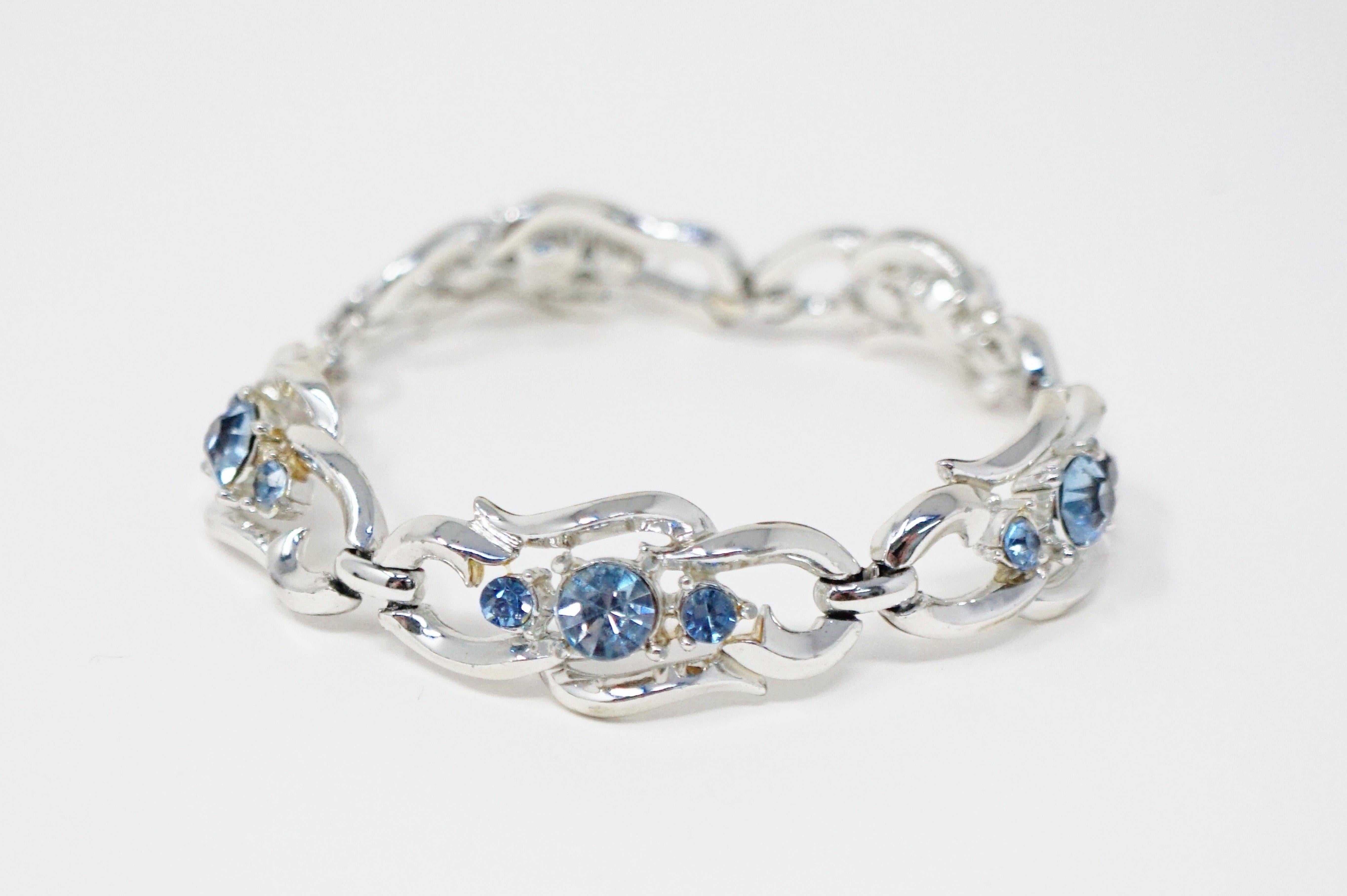 Vintage Baby Blue Crystal Rhinestone Bracelet by Coro, Signed, circa 1950s 7