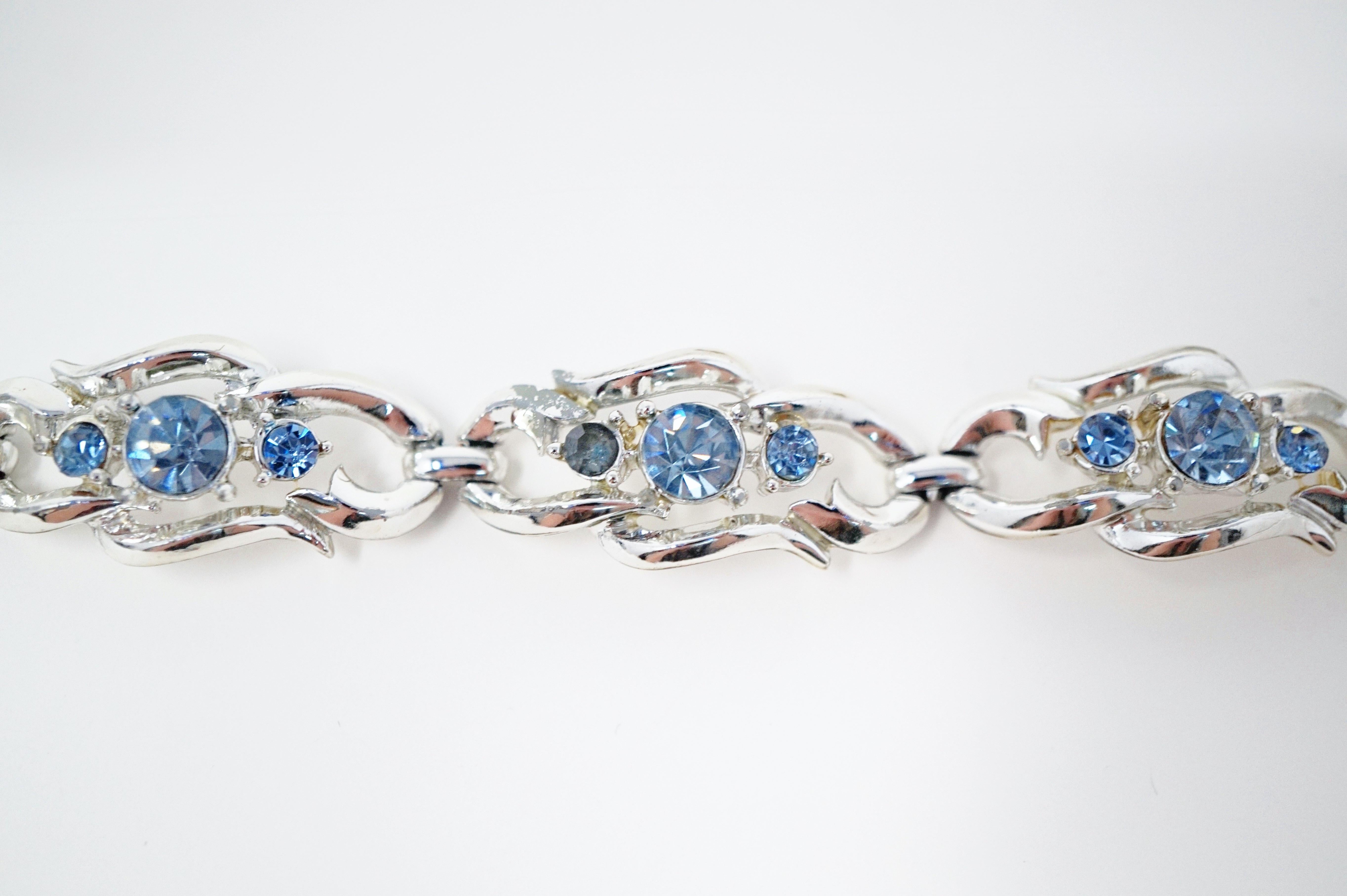 Vintage Baby Blue Crystal Rhinestone Bracelet by Coro, Signed, circa 1950s In Good Condition In McKinney, TX