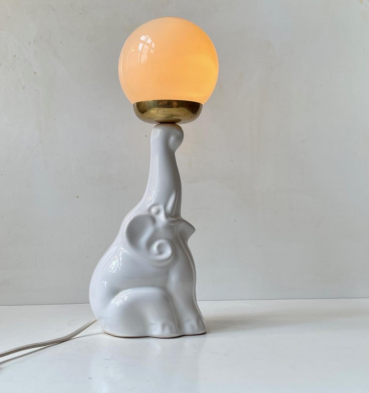 Modern Vintage Baby Elephant Table Lamp in White Porcelain, 1970s