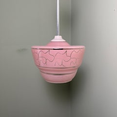 Pink Vintage Glass Ceiling Pendant with Etched Pattern