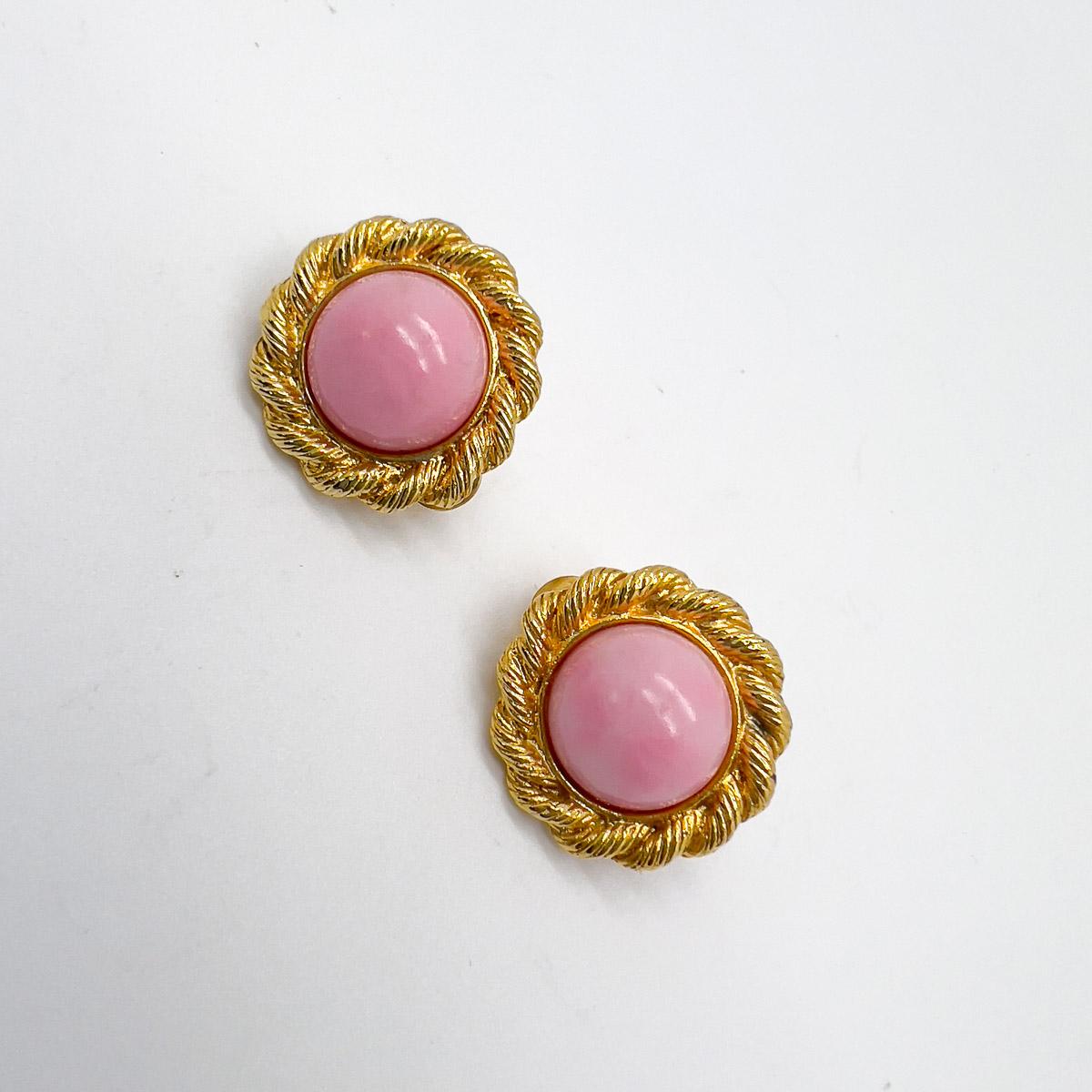Vintage Baby Pink Gold Rope Earrings 1980s In Good Condition In Wilmslow, GB