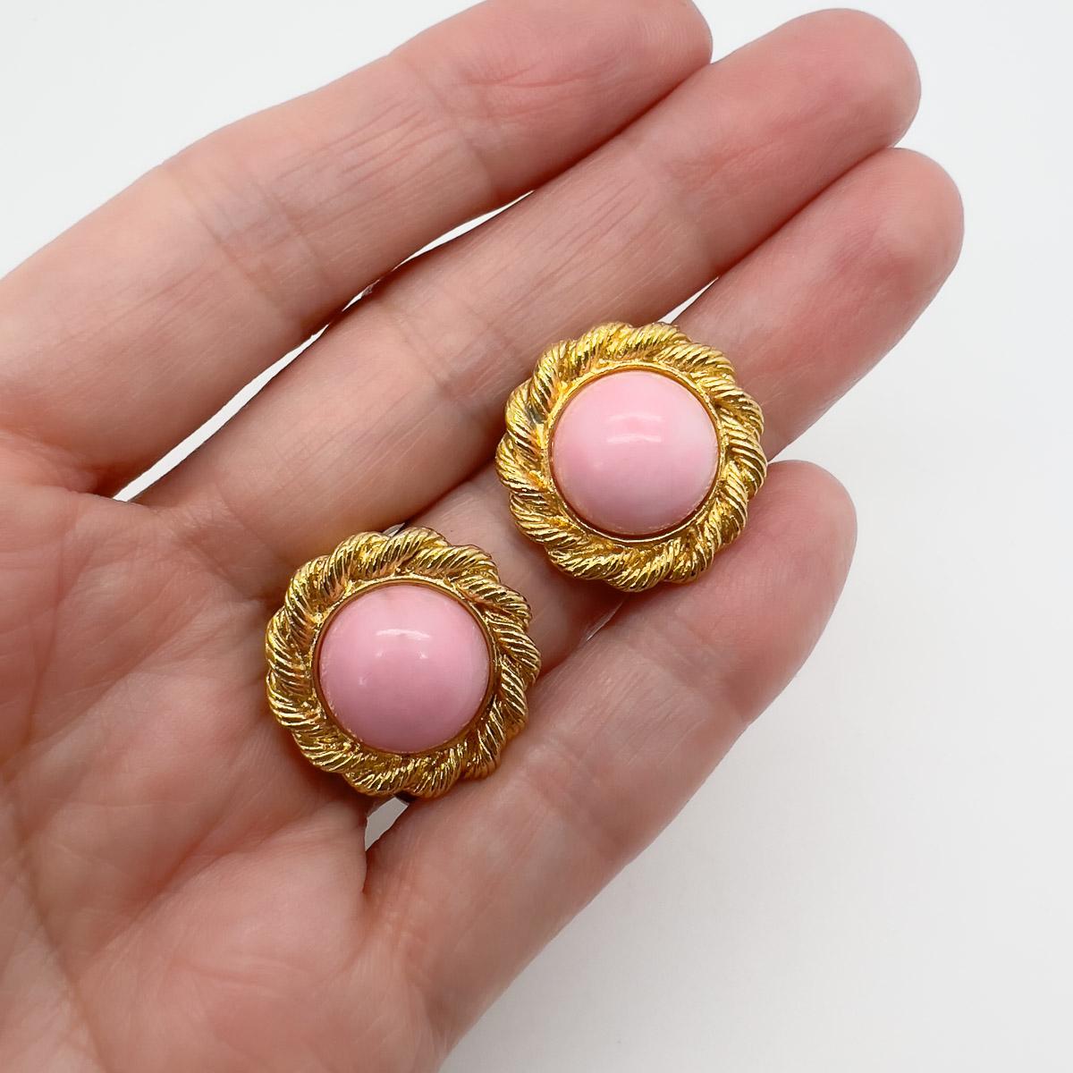 Women's Vintage Baby Pink Gold Rope Earrings 1980s