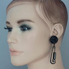 Vintage BABYLONE PARIS Schwarze Sicherheitsnadel-Ohrringe mit Strass