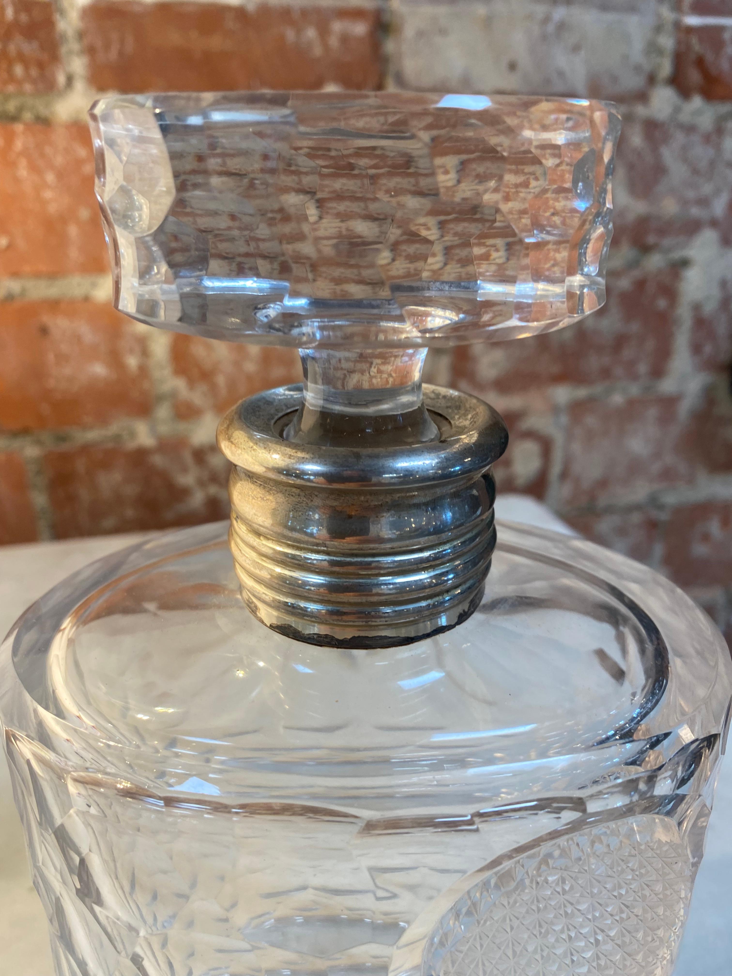 Mid-Century Modern Vintage Baccarat and Silver Bottle 1940s For Sale