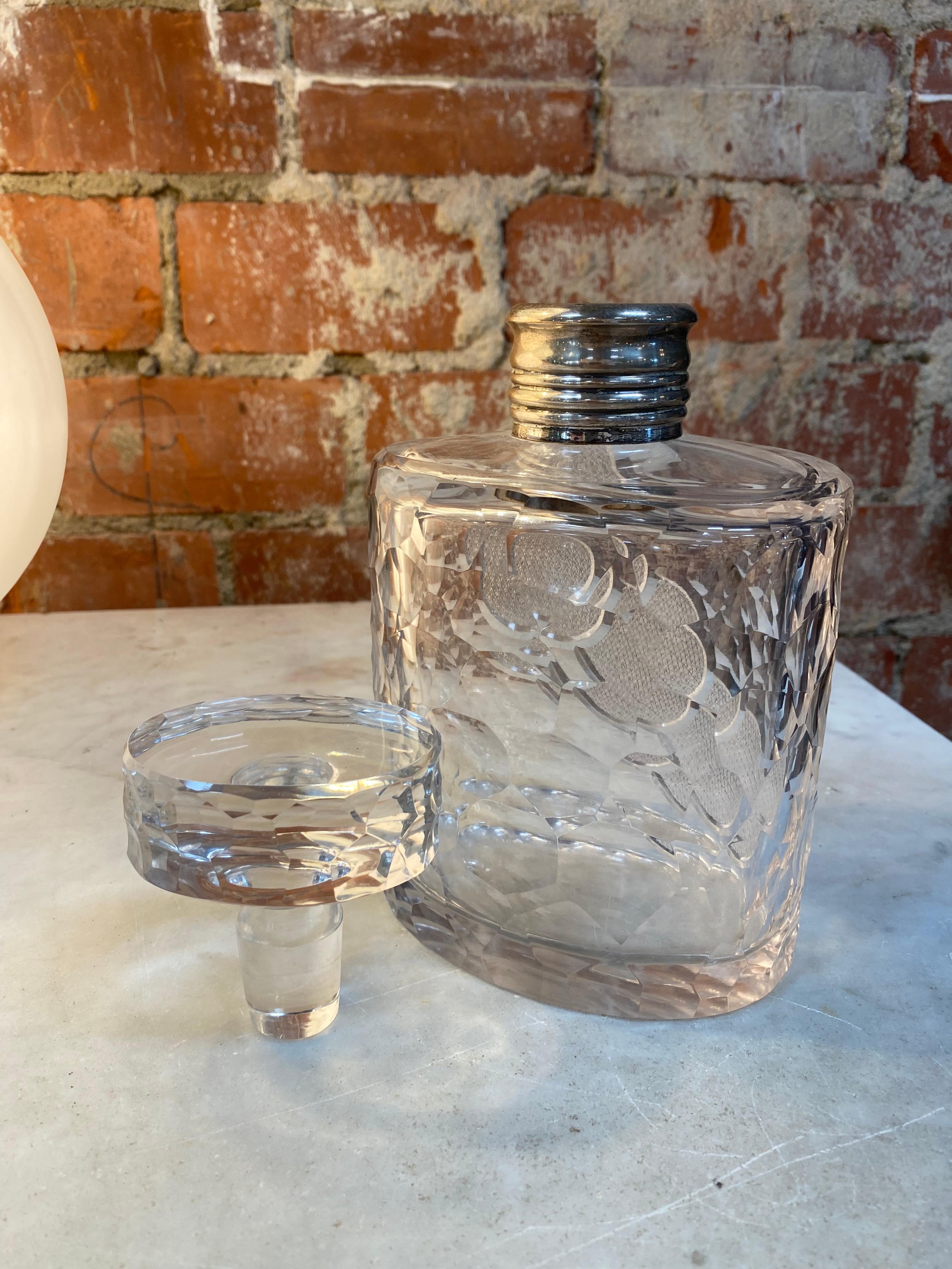 Crystal Vintage Baccarat and Silver Bottle 1940s For Sale