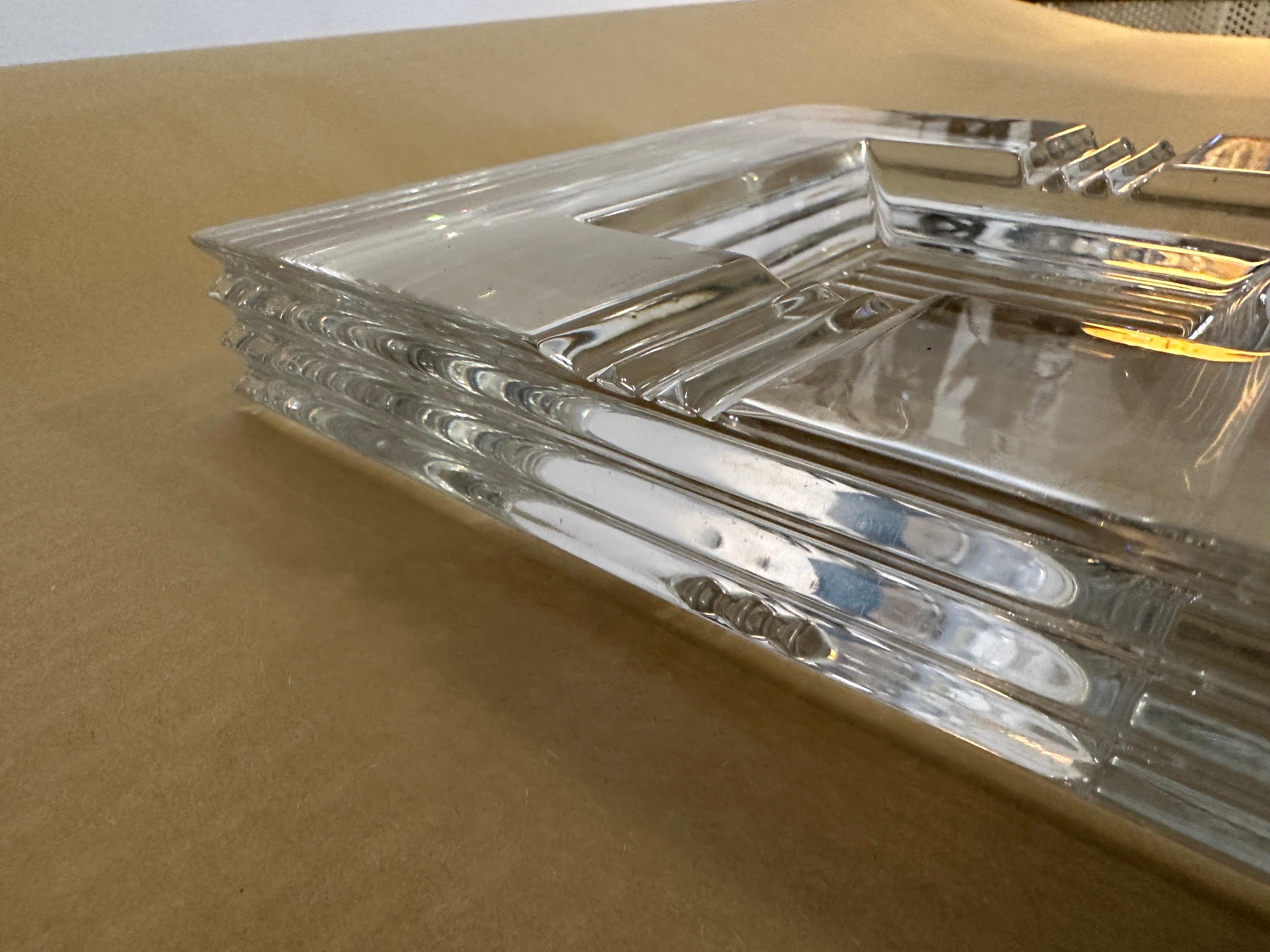 Mid-20th Century Vintage Baccarat Art Deco Style Crystal Square Ashtray/ Vide Poche For Sale