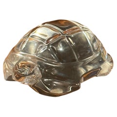 Vintage Baccarat Clear Crystal Turtle Paperweight Sculpture, France, Signed