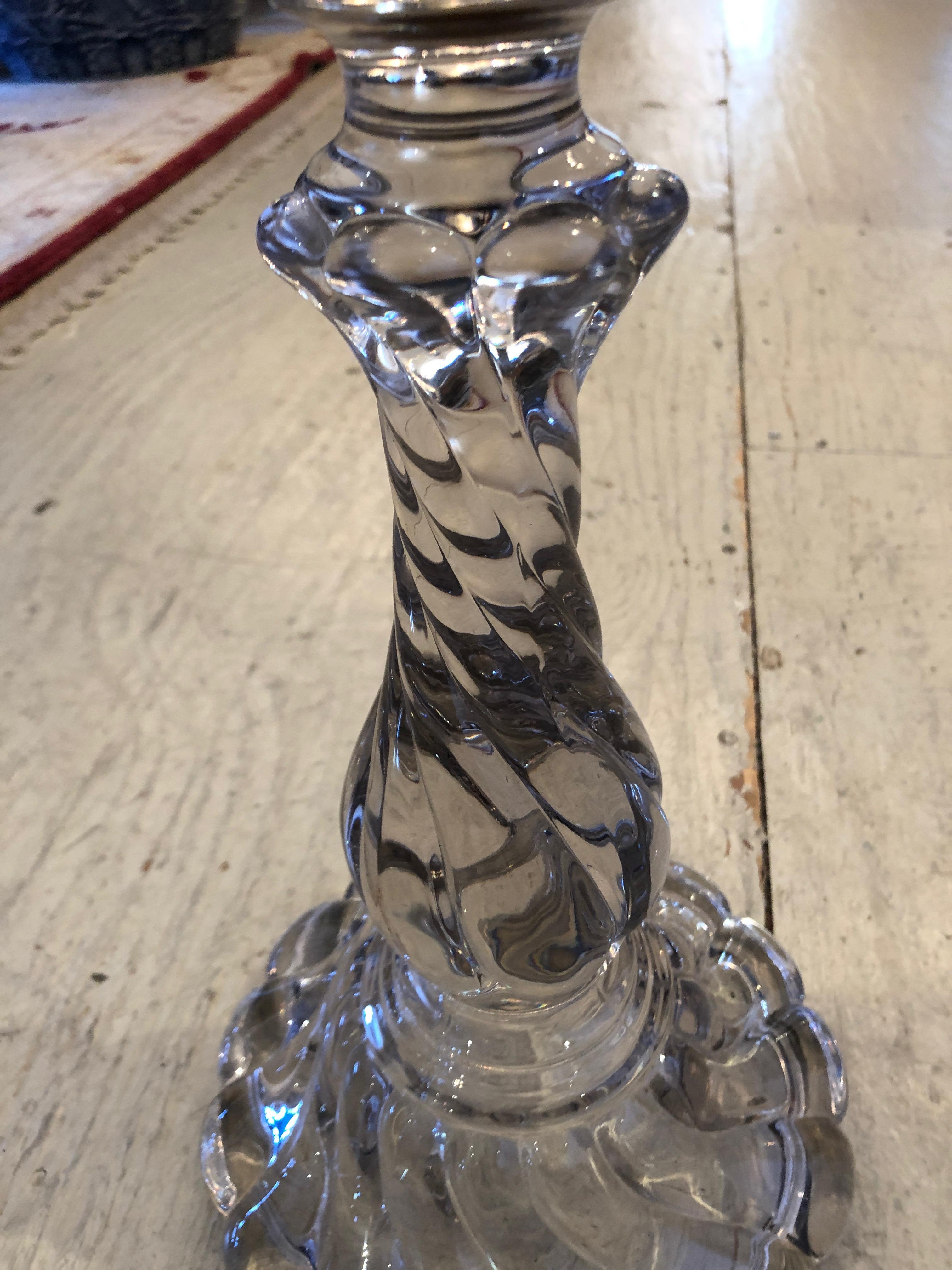 Vintage Baccarat Crystal and Brass Electrified Oil Lamp  In Good Condition In Hopewell, NJ