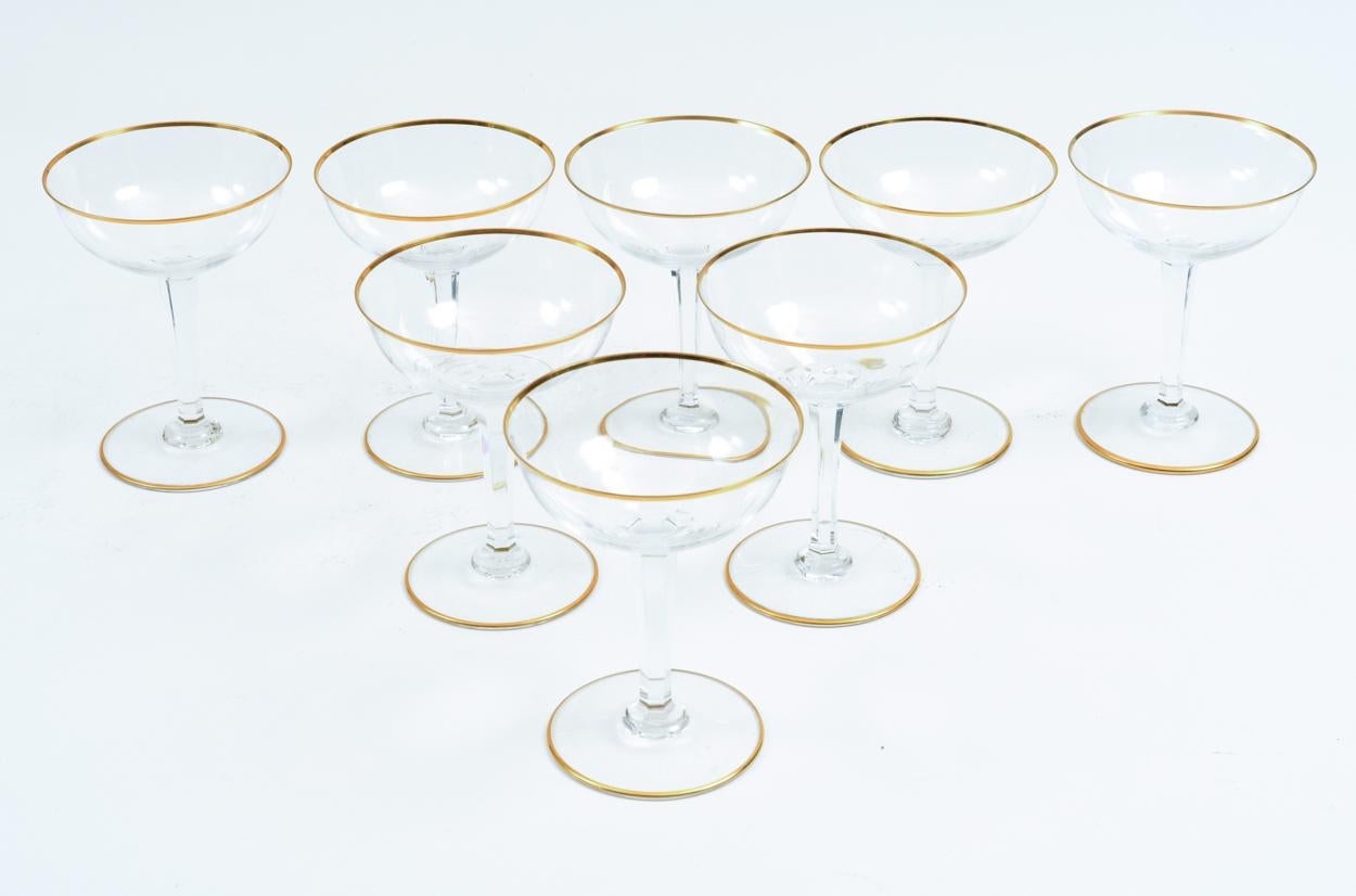 Vintage Baccarat crystal barware / tableware champagne glassware coupe service for eight people . Each glass is in excellent condition. Each glass measure about 5.5 inches high x 4.2 inches top diameter. Maker's mark undersigned. We have two set of
