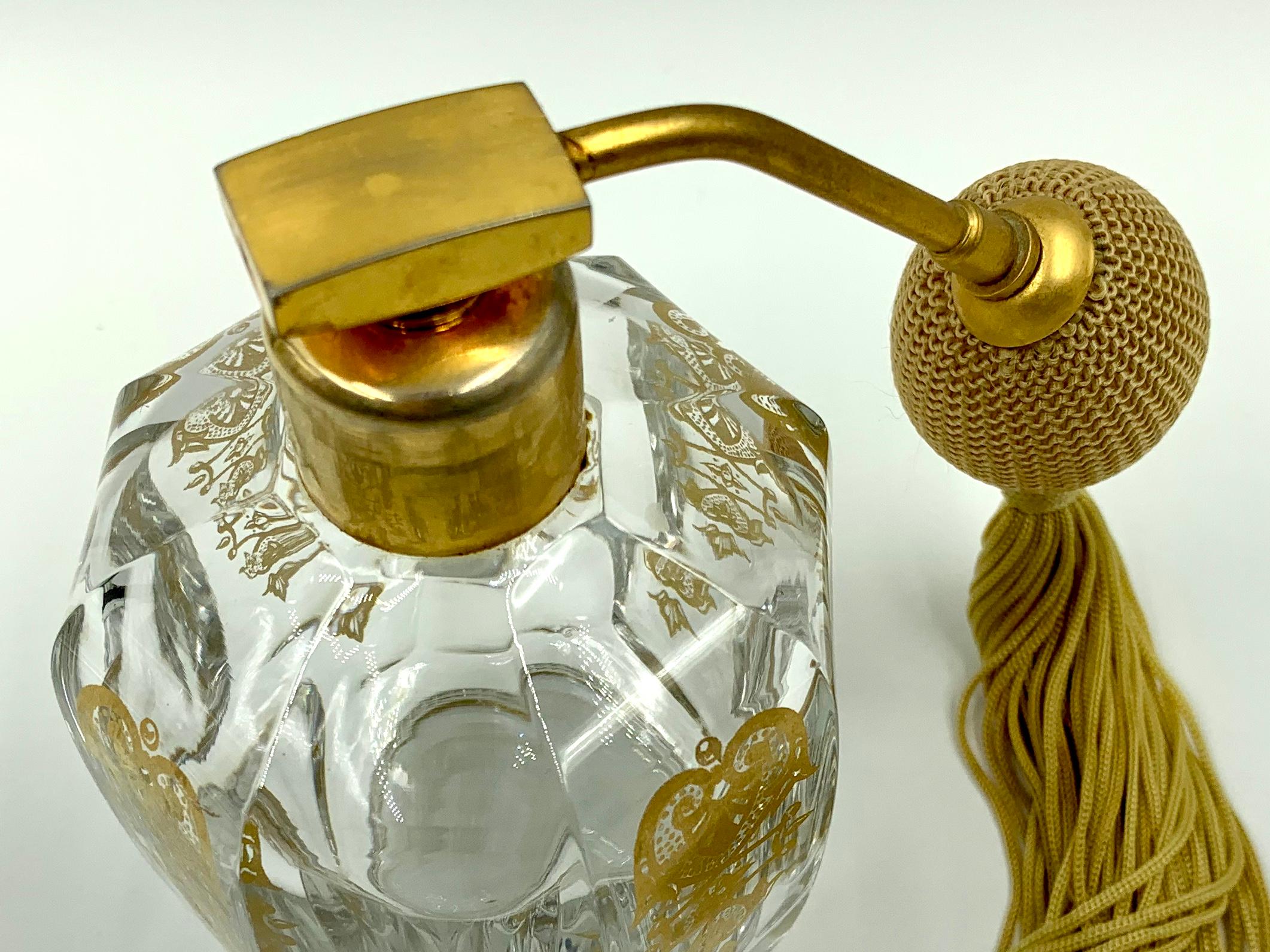Mixed Cut Vintage Baccarat Crystal Empire Vanity Set, Perfume Automizer, Jar, Scent Bottle