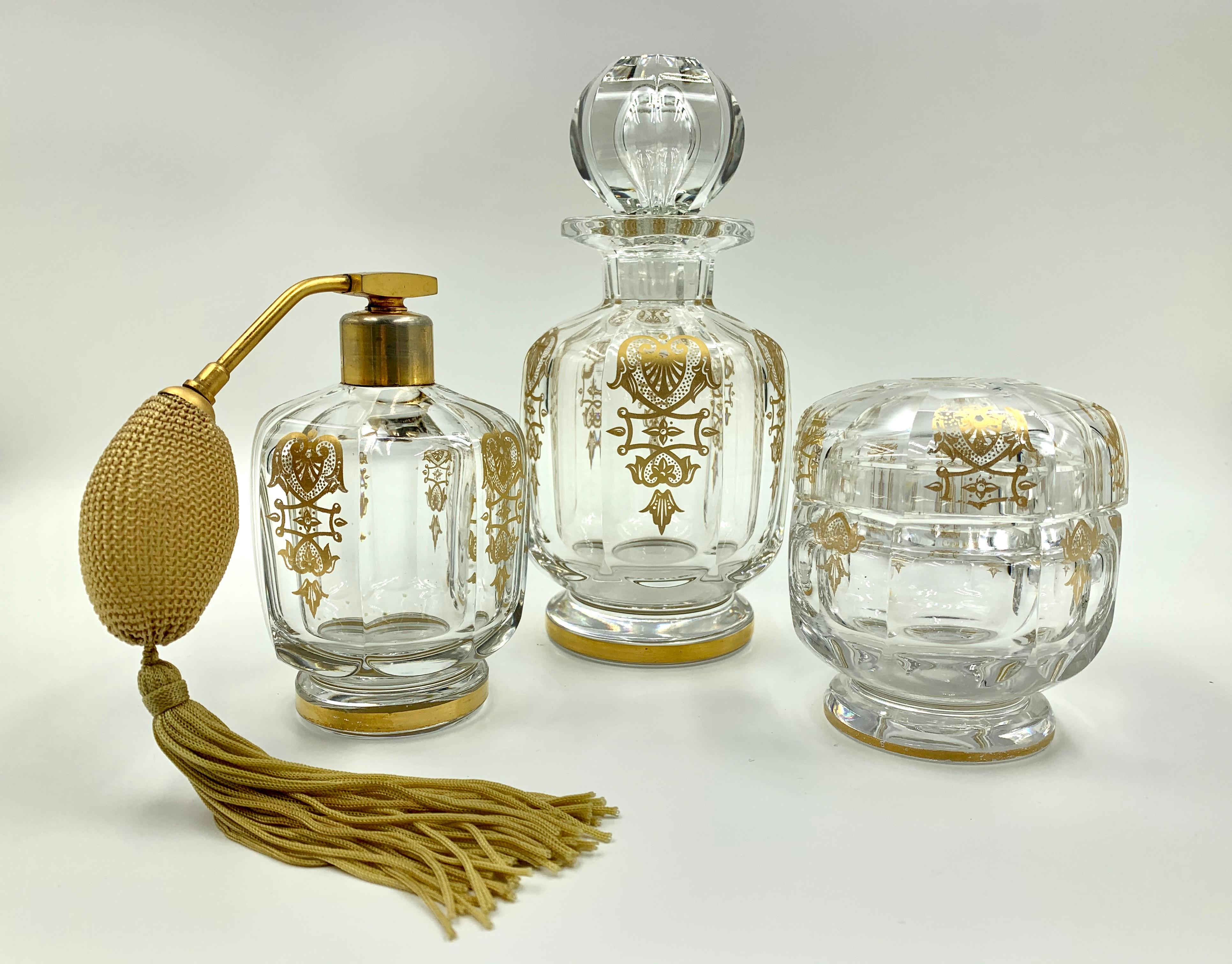 Women's Vintage Baccarat Crystal Empire Vanity Set, Perfume Automizer, Jar, Scent Bottle