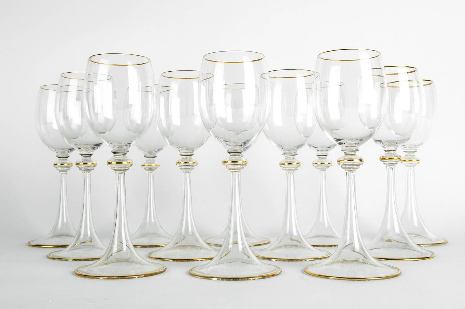 Vintage Baccarat crystal wine / water barware / tableware service for 11 people. Baccarat etched stamped undersigned . Each glass is in great vintage condition. Minor wear consistent with age / use . Each glass measure about 7.3 inches high x 3