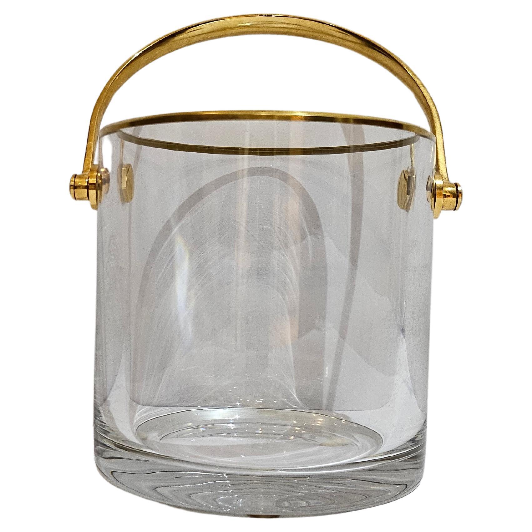 Vintage Baccarat Crystal Ice Bucket with Gold tone Handle and Trim. For Sale