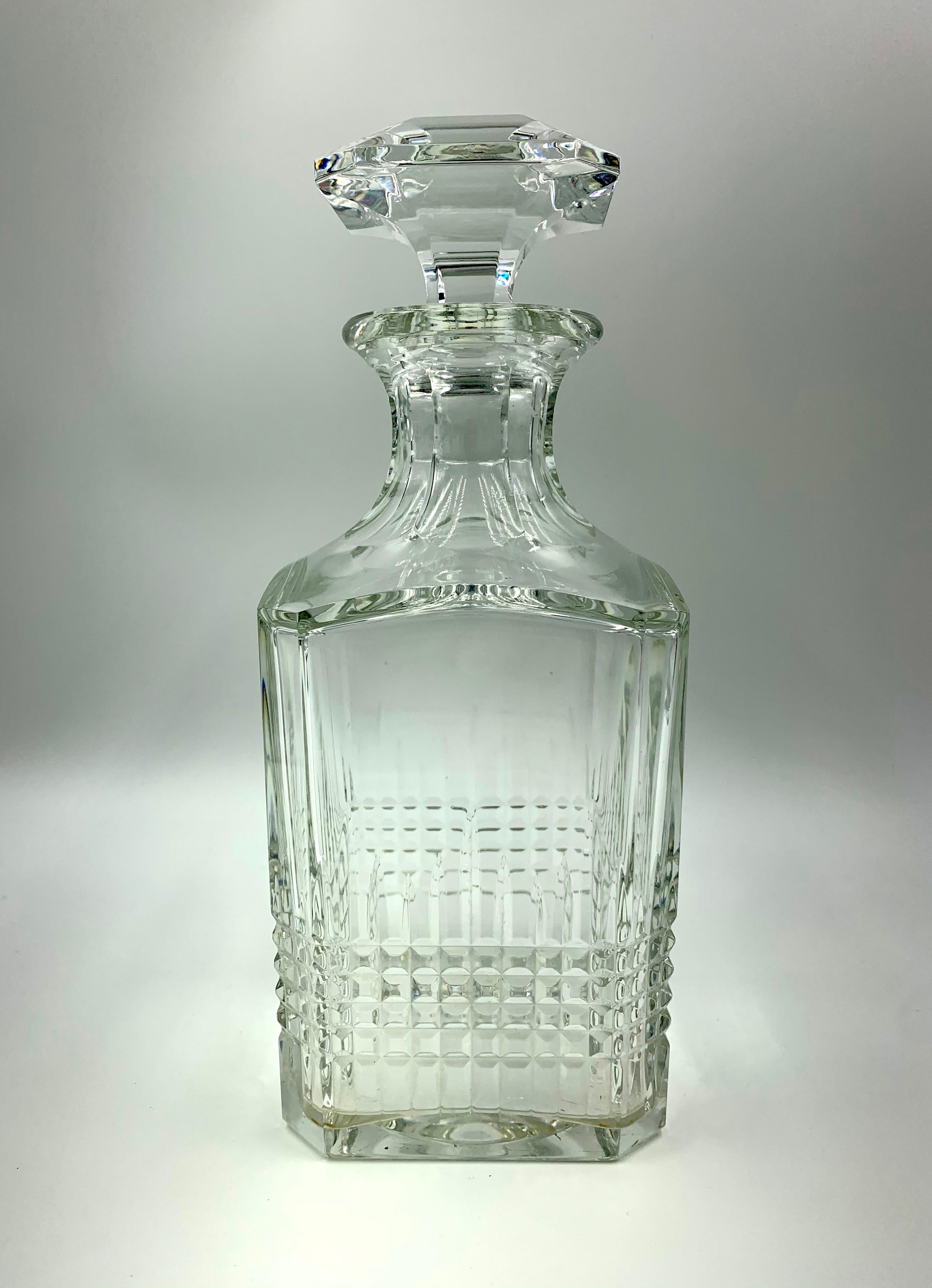 Beautiful Vintage Square Baccarat Crystal Whiskey Decanter from the 70s 