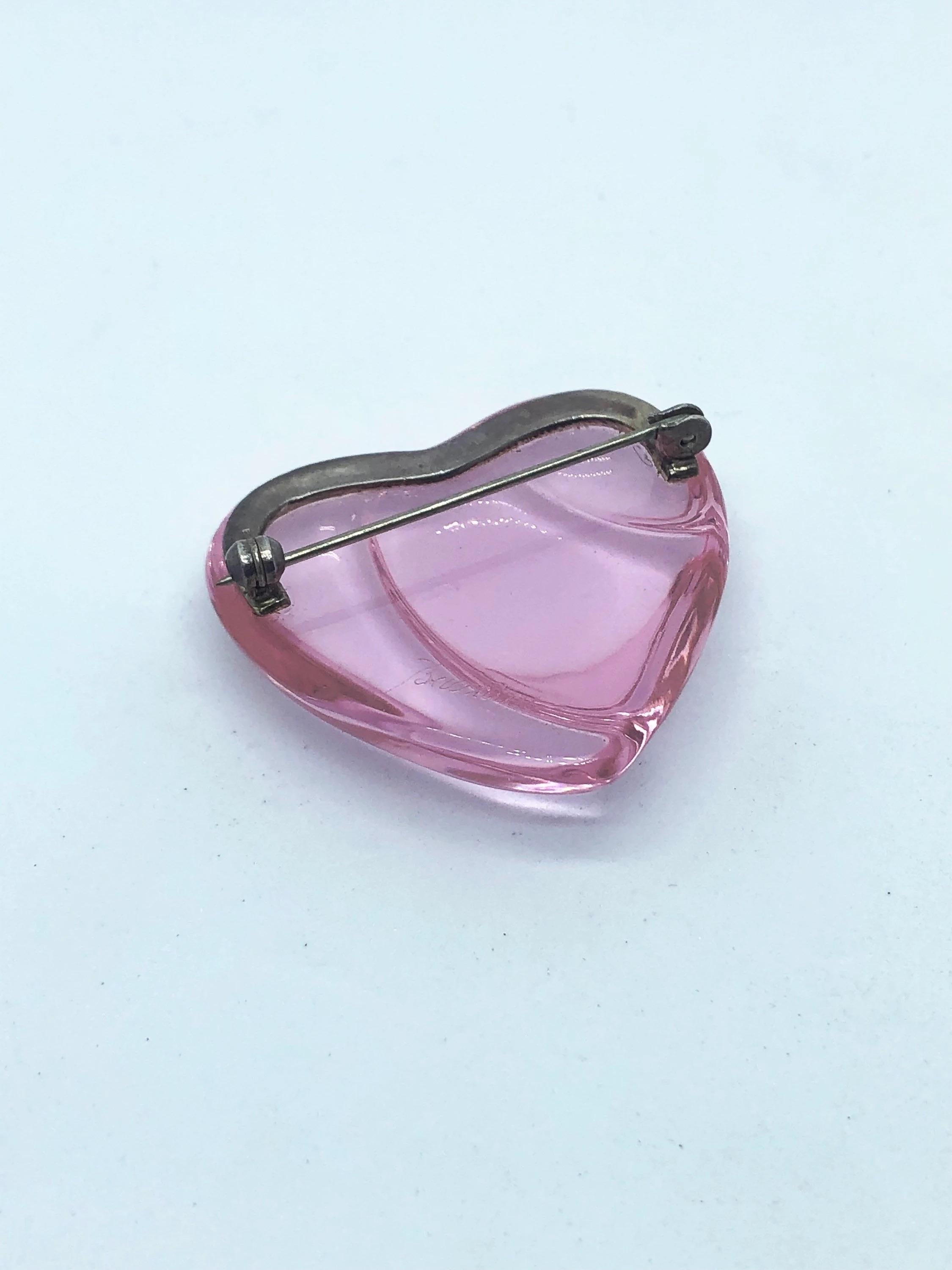 Vintage Baccarat French Glass Heart Brooch In Good Condition For Sale In Brighton, GB