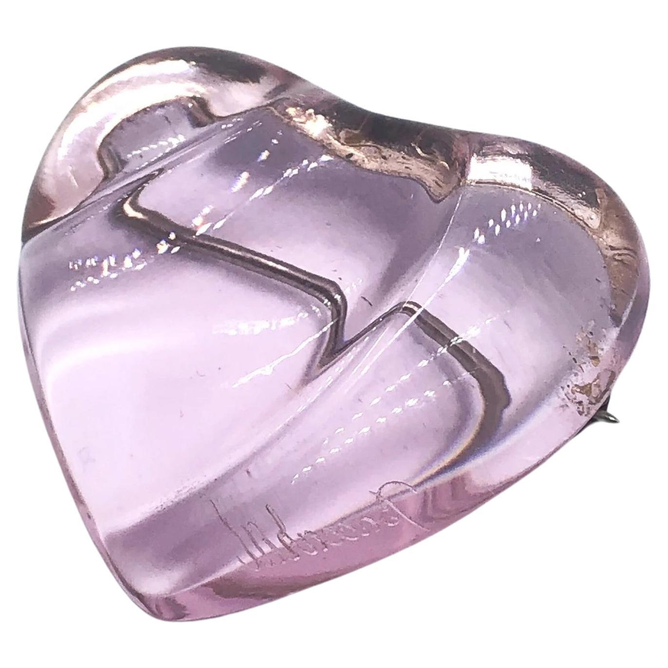 Vintage Baccarat French Glass Heart Brooch For Sale
