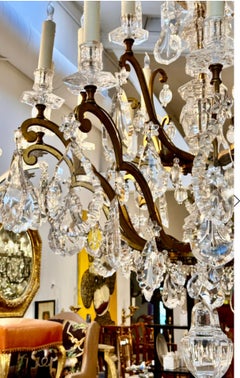 Vintage Baccarat Rock Crystal & Bronze Chandelier