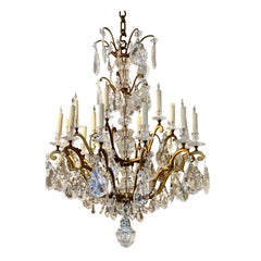 Vintage Baccarat Rock Crystal & Bronze Chandelier