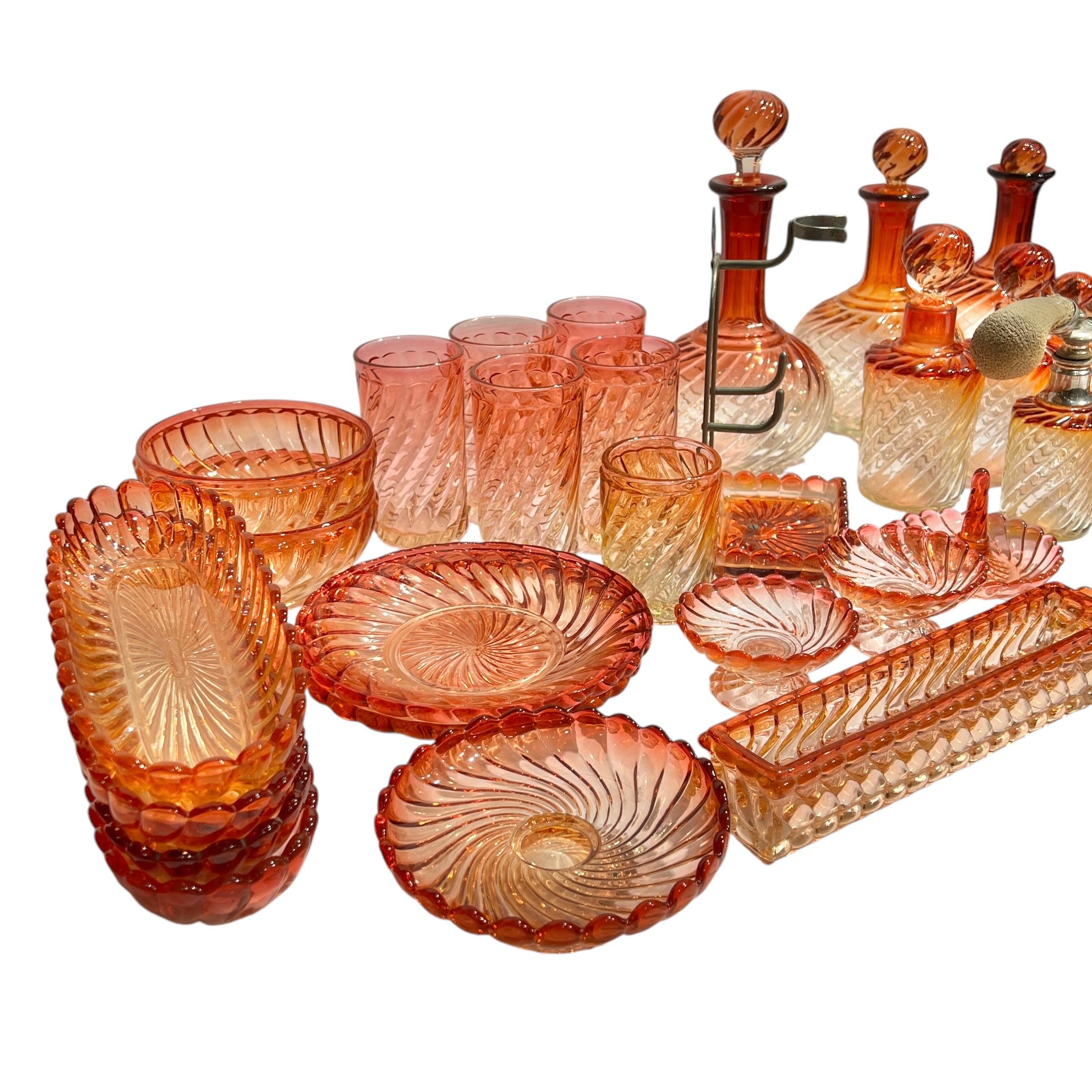 Mid-Century Modern Vintage Baccarat Rose Tiente Barware & Vanity Glassware Collection