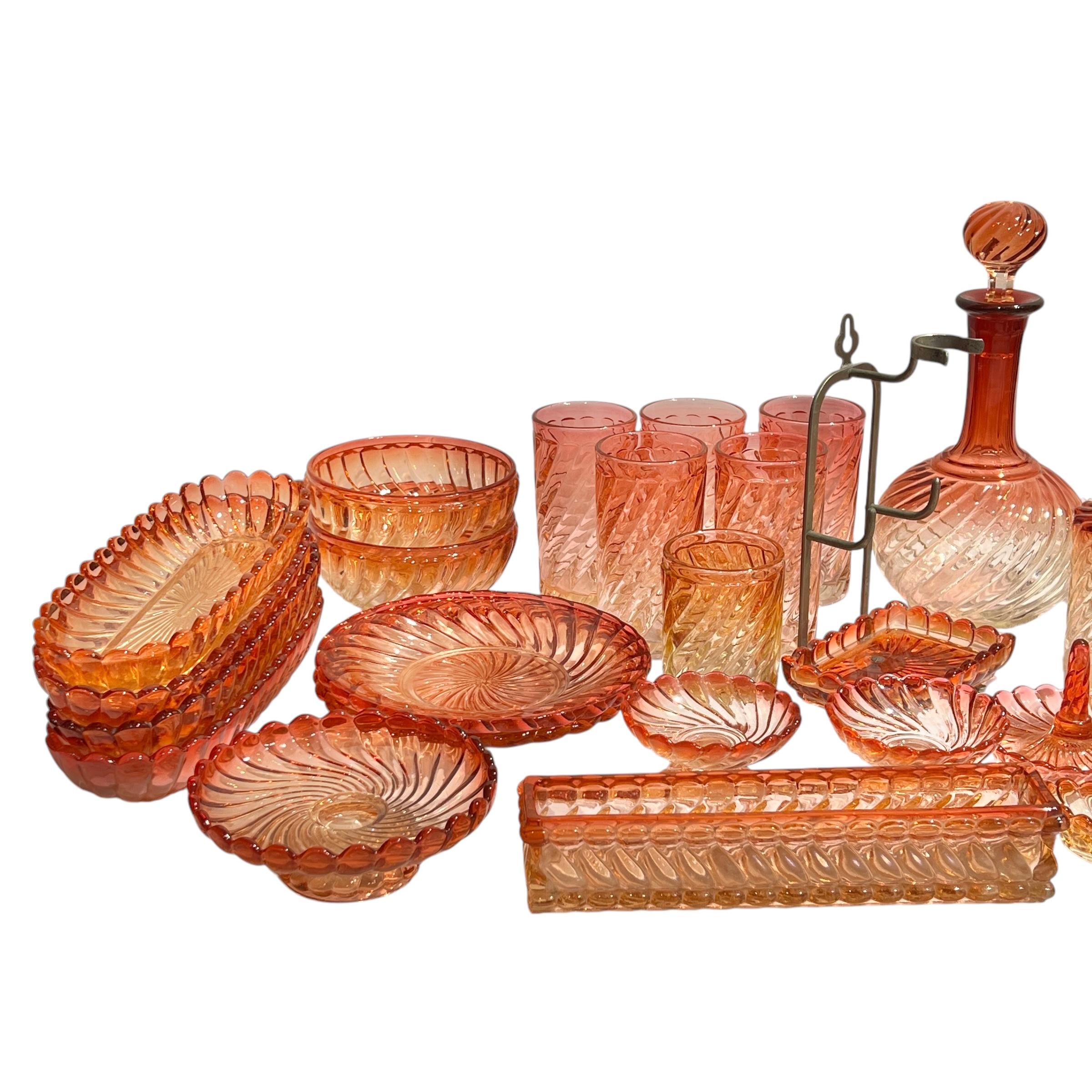 French Vintage Baccarat Rose Tiente Barware & Vanity Glassware Collection