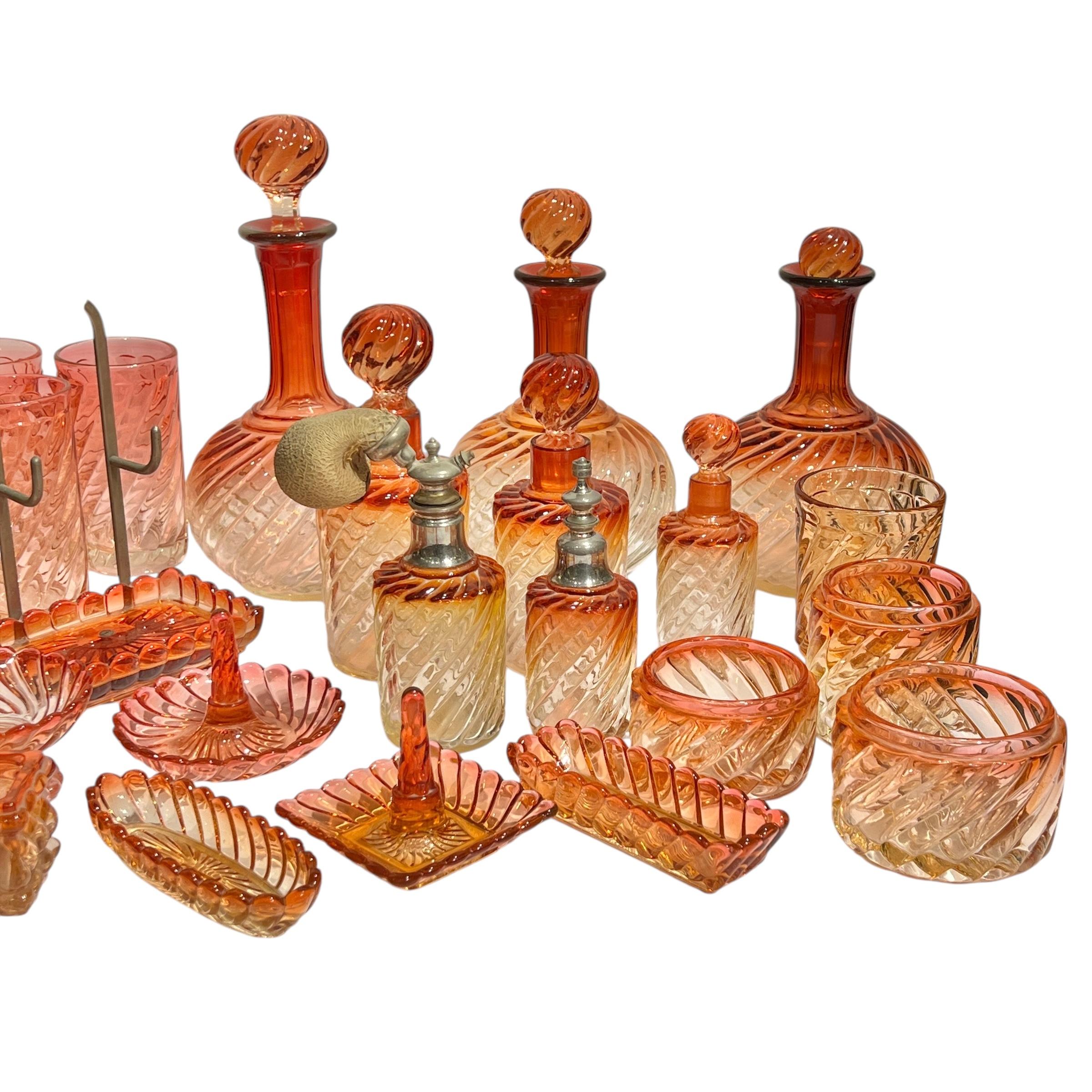 Vintage Baccarat Rose Tiente Barware & Vanity Glassware Collection In Good Condition In New York, NY