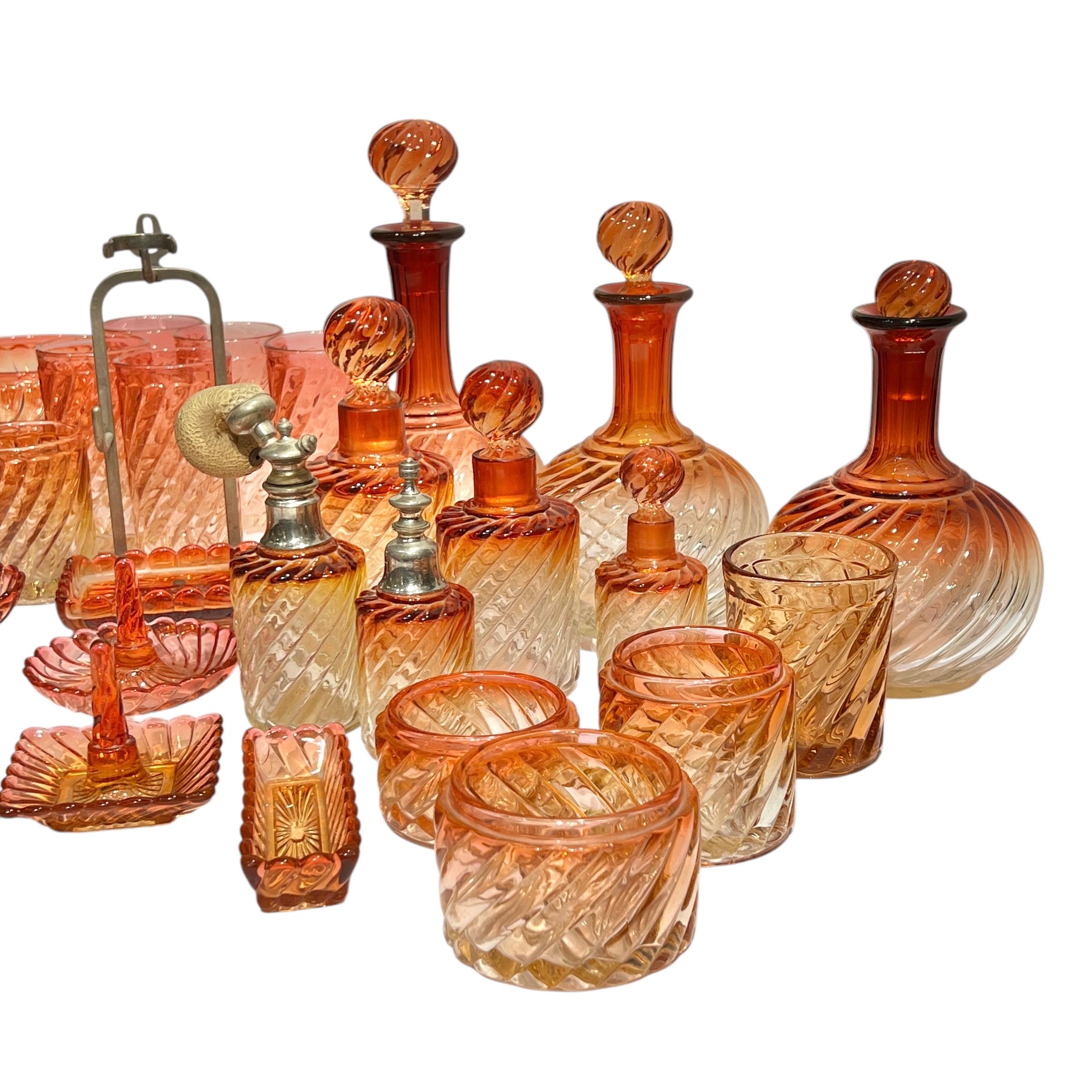 Early 20th Century Vintage Baccarat Rose Tiente Barware & Vanity Glassware Collection