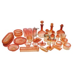 Vintage Baccarat Rose Tiente Barware & Vanity Glassware Collection