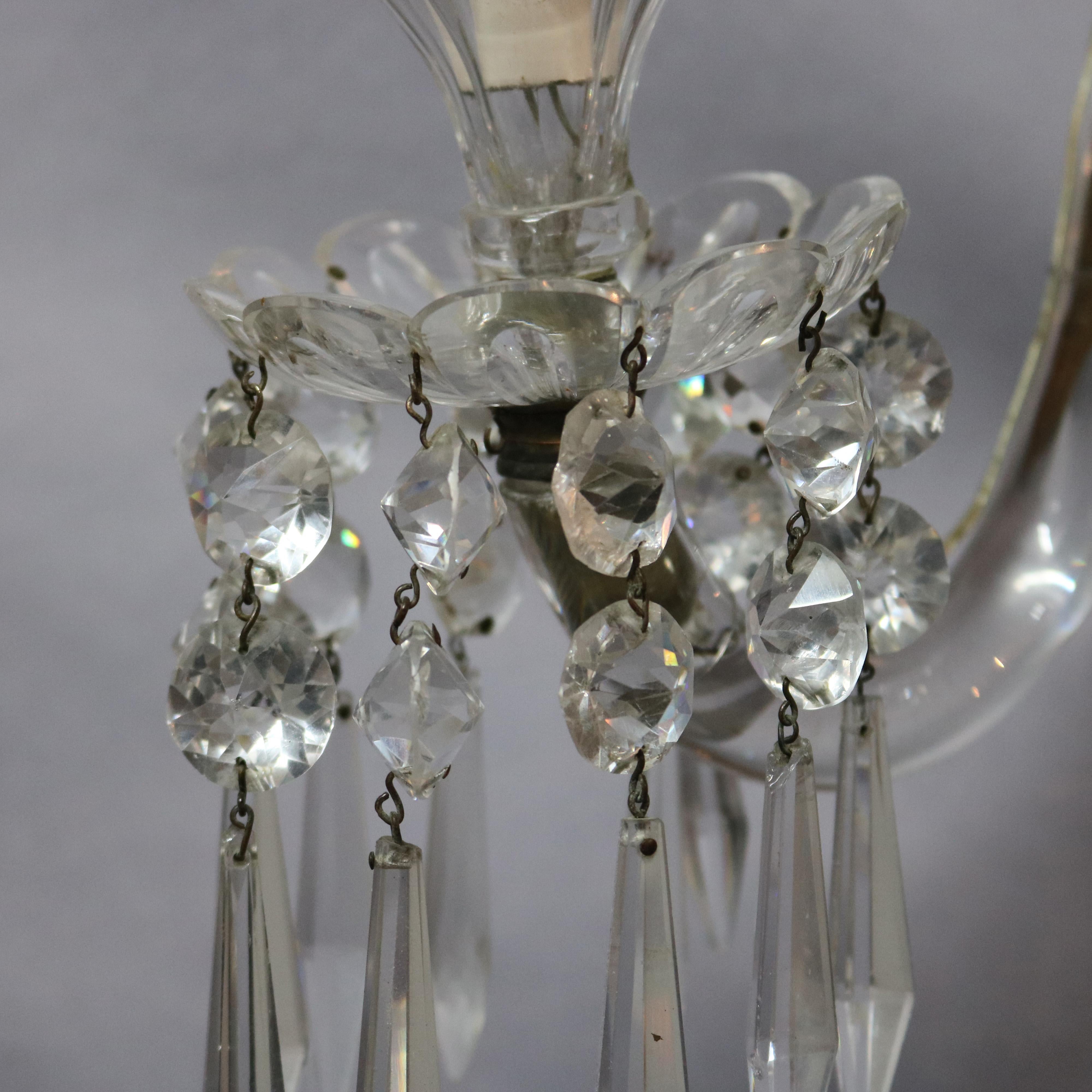 Vintage Baccarat School Cut Crystal & Bronze Double Candle Wall Sconces, c1940 In Good Condition In Big Flats, NY