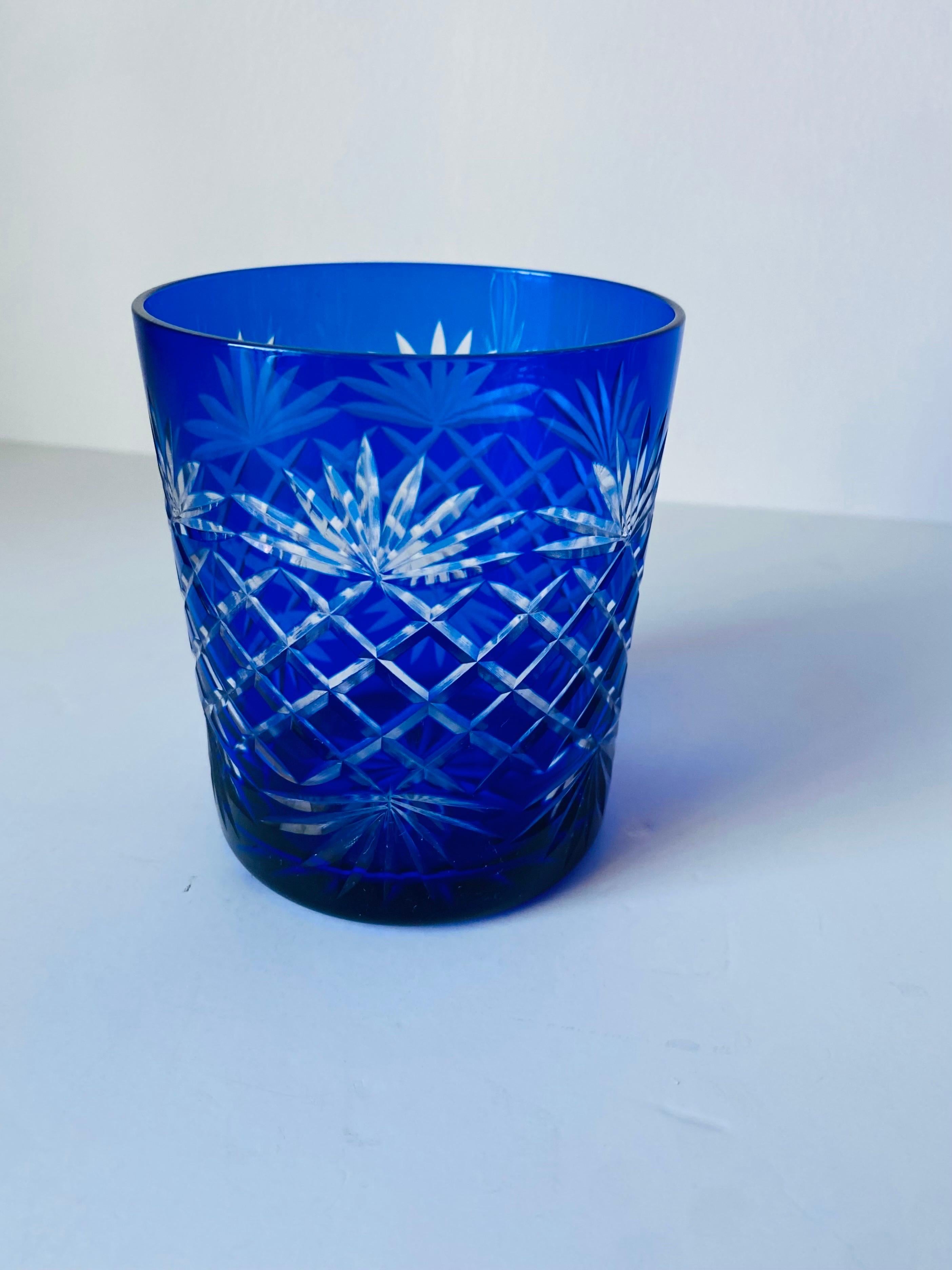 Vintage Baccarat Style Cobalt Blue Crystal Whiskey Glasses Set of 4 For Sale 3