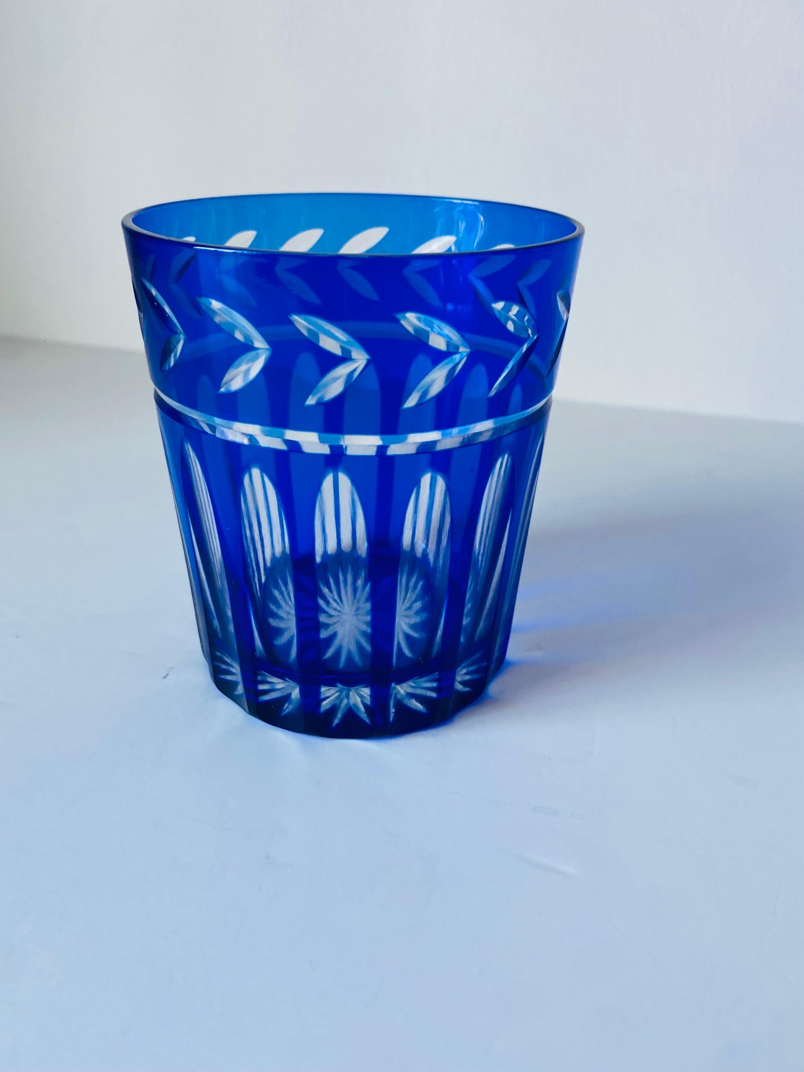 Vintage Baccarat Style Cobalt Blue Crystal Whiskey Glasses Set of 4 For Sale 1