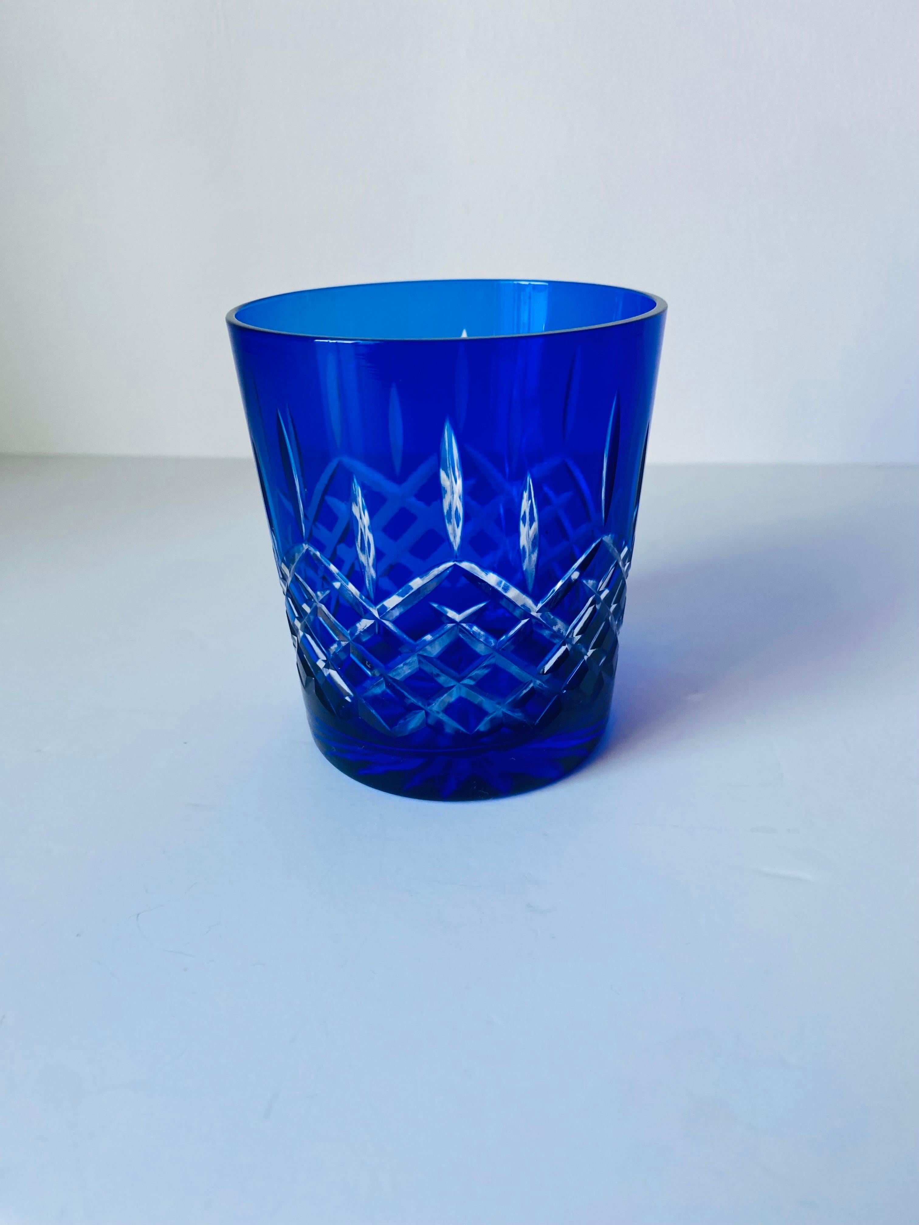 Vintage Baccarat Style Cobalt Blue Crystal Whiskey Glasses Set of 4 For Sale 2