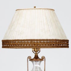 Vintage Baccarat Style Cut Crystal & Gilt Bronze Urn Table Lamp, Fringed Shade