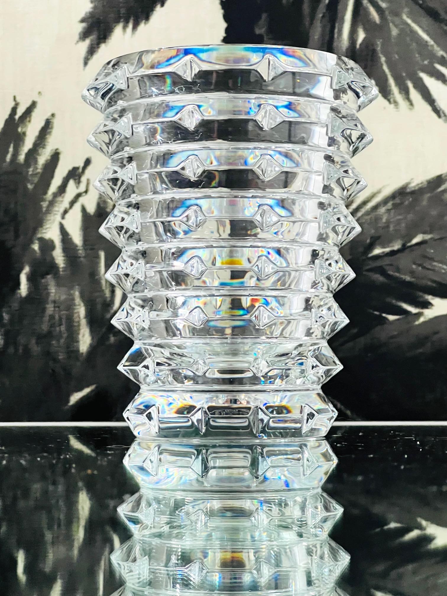 Late 20th Century Vintage Baccarat Vase with Geometric Crystal Prisms, France, c. 1975
