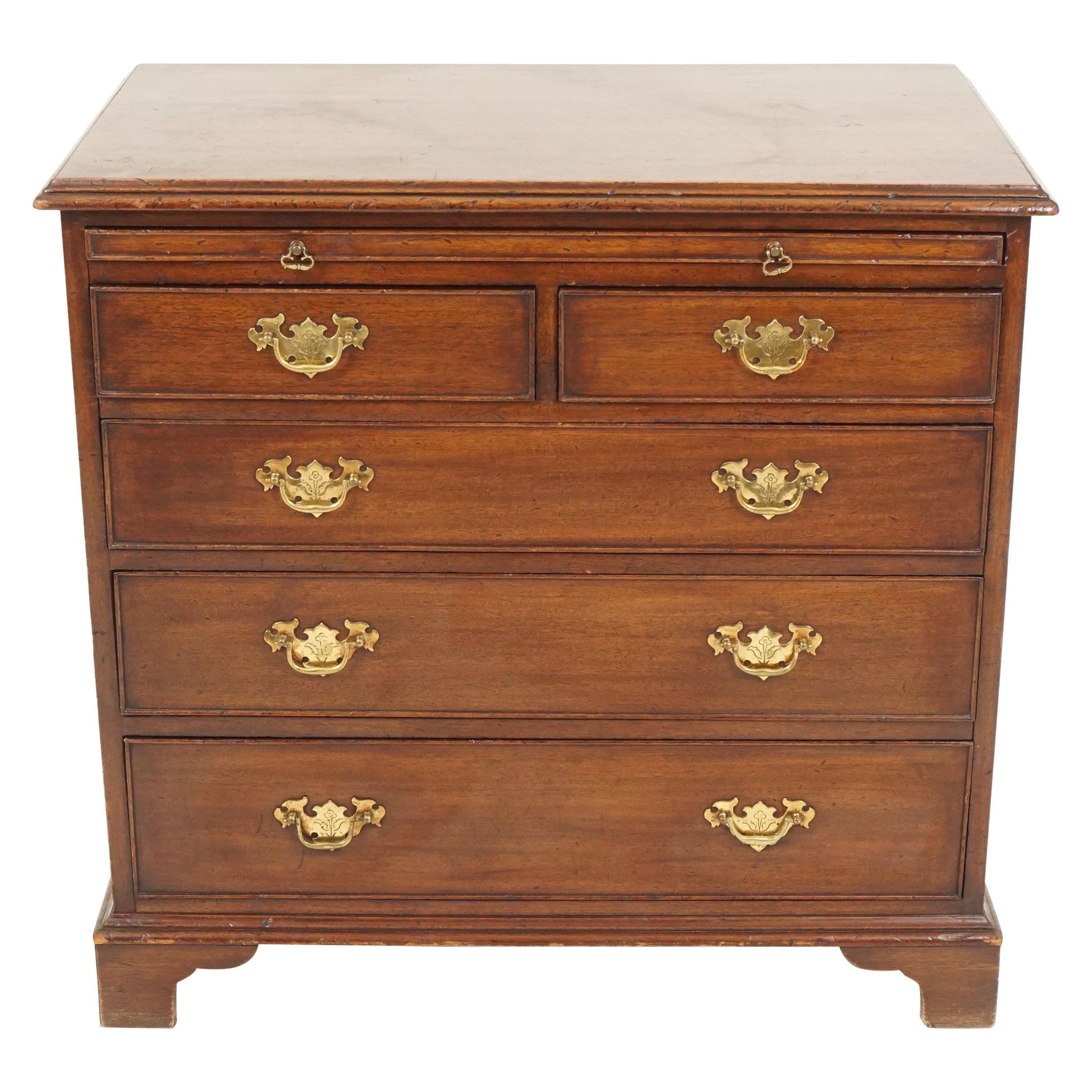 Vintage Bachelor Chest, Solid Walnut, 5 Drawer Dresser, Scotland 1920