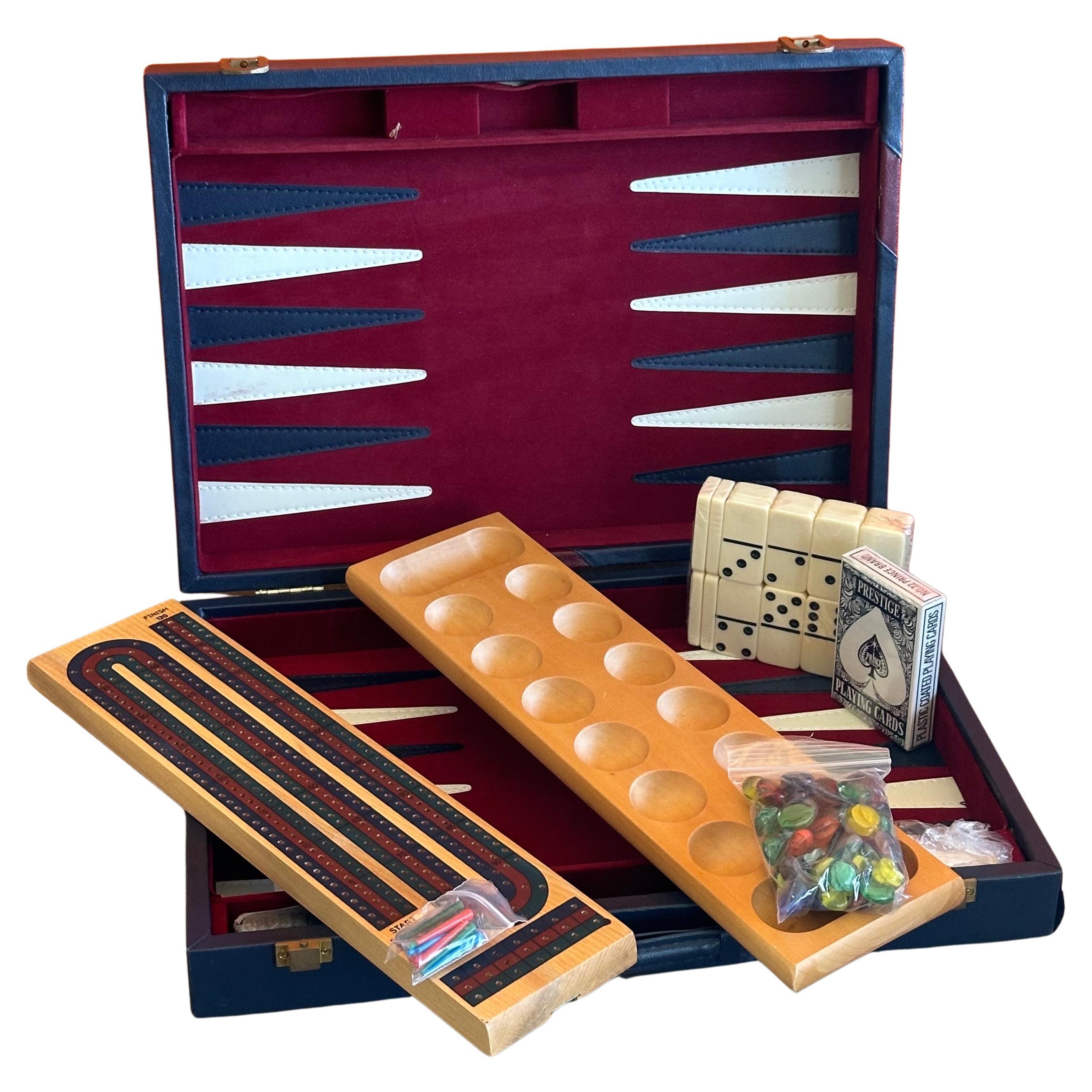 Vintage Backgammon Bakelite Game Set with Dominoes, Cribbage - New Old Stock