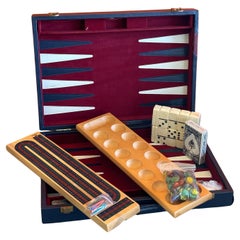 Vintage Backgammon Bakelite Game Set with Dominoes, Cribbage - New Old Stock