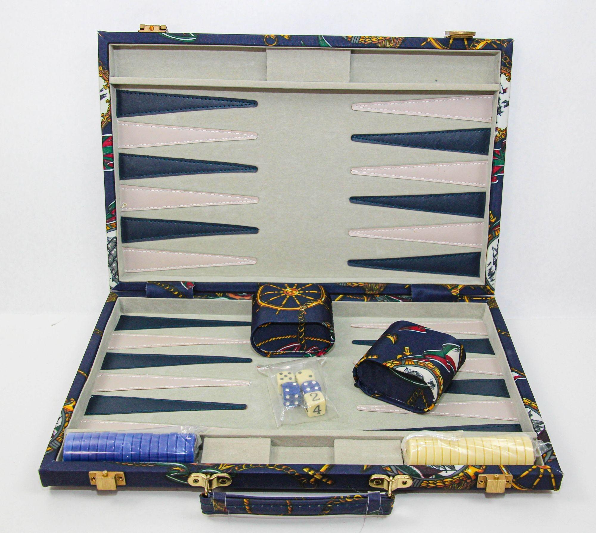 Vintage Backgammon Box Game Set in Large Briefcase with Nautical Theme 1980s For Sale 7