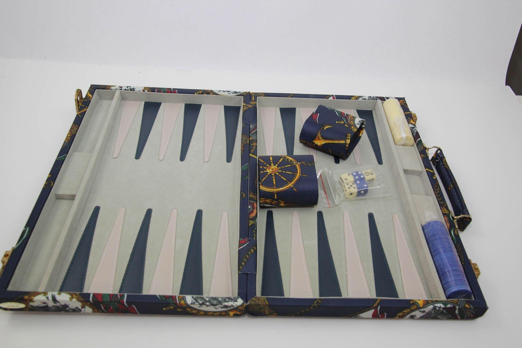 Backgammon Box-Spielset im Vintage-Stil in großem Aktentasche mit nautischem Thema, 1980er Jahre im Angebot 8