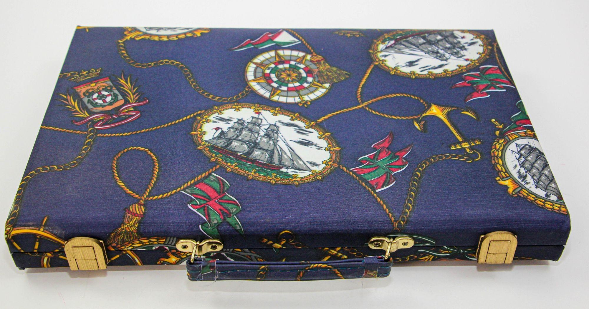 Vintage Backgammon Box Game Set in Large Briefcase with Nautical Theme 1980s For Sale 9