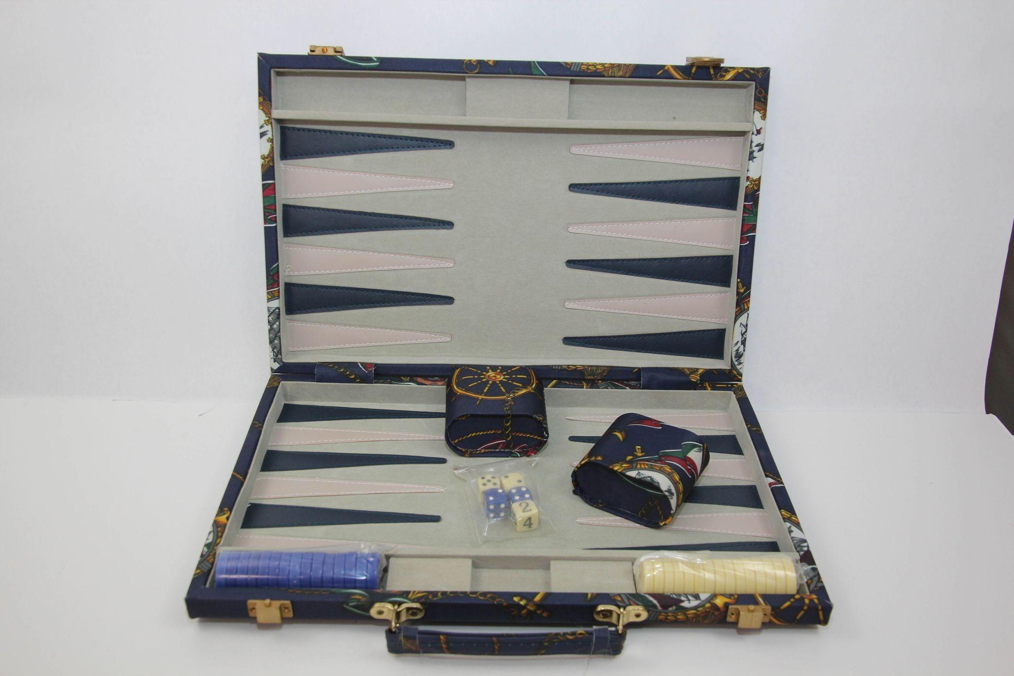 Vintage Backgammon Box Game Set in Large Briefcase with Nautical Theme 1980s For Sale 10